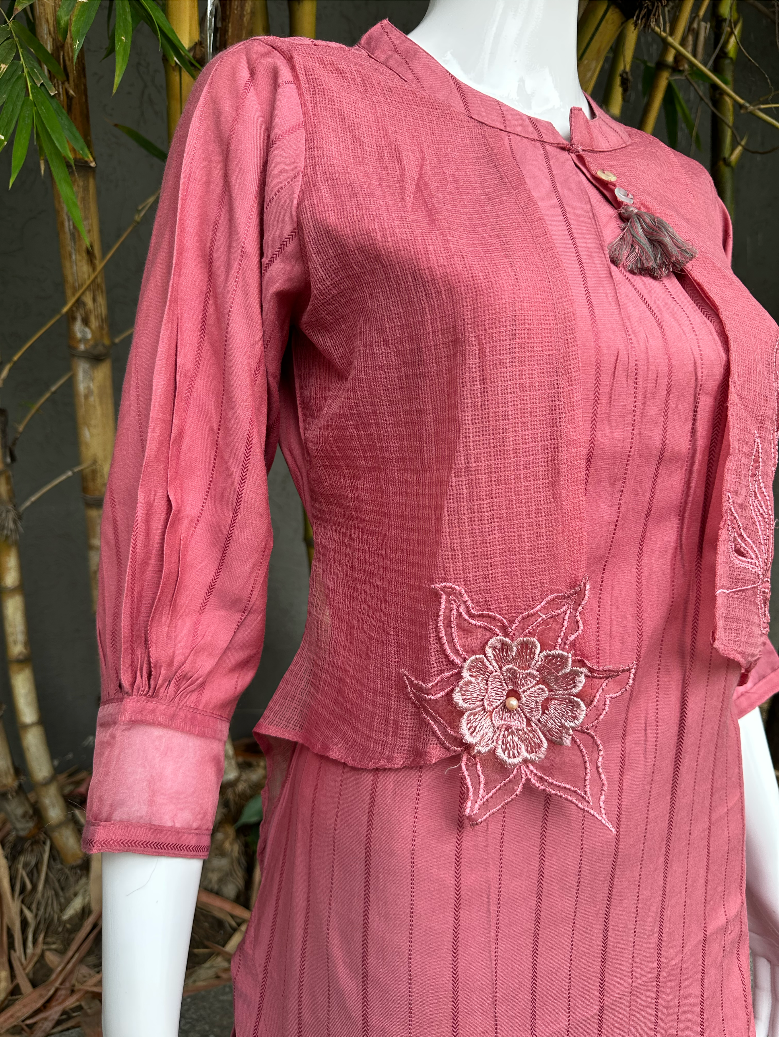 Image of Rayon Pant Pair with Attached Jacket and Embroidery work