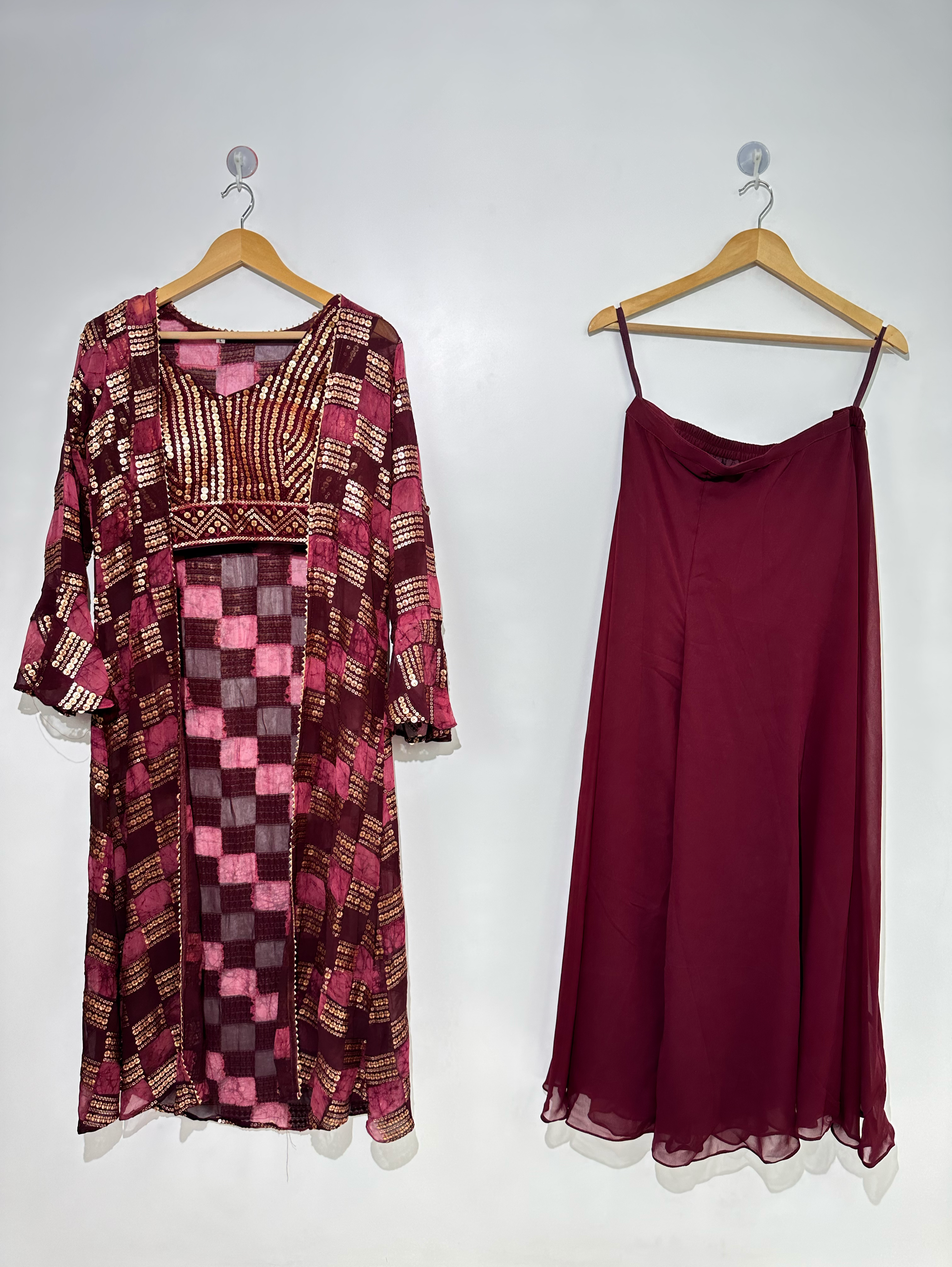 Image of Red Georgette Three Piece Set