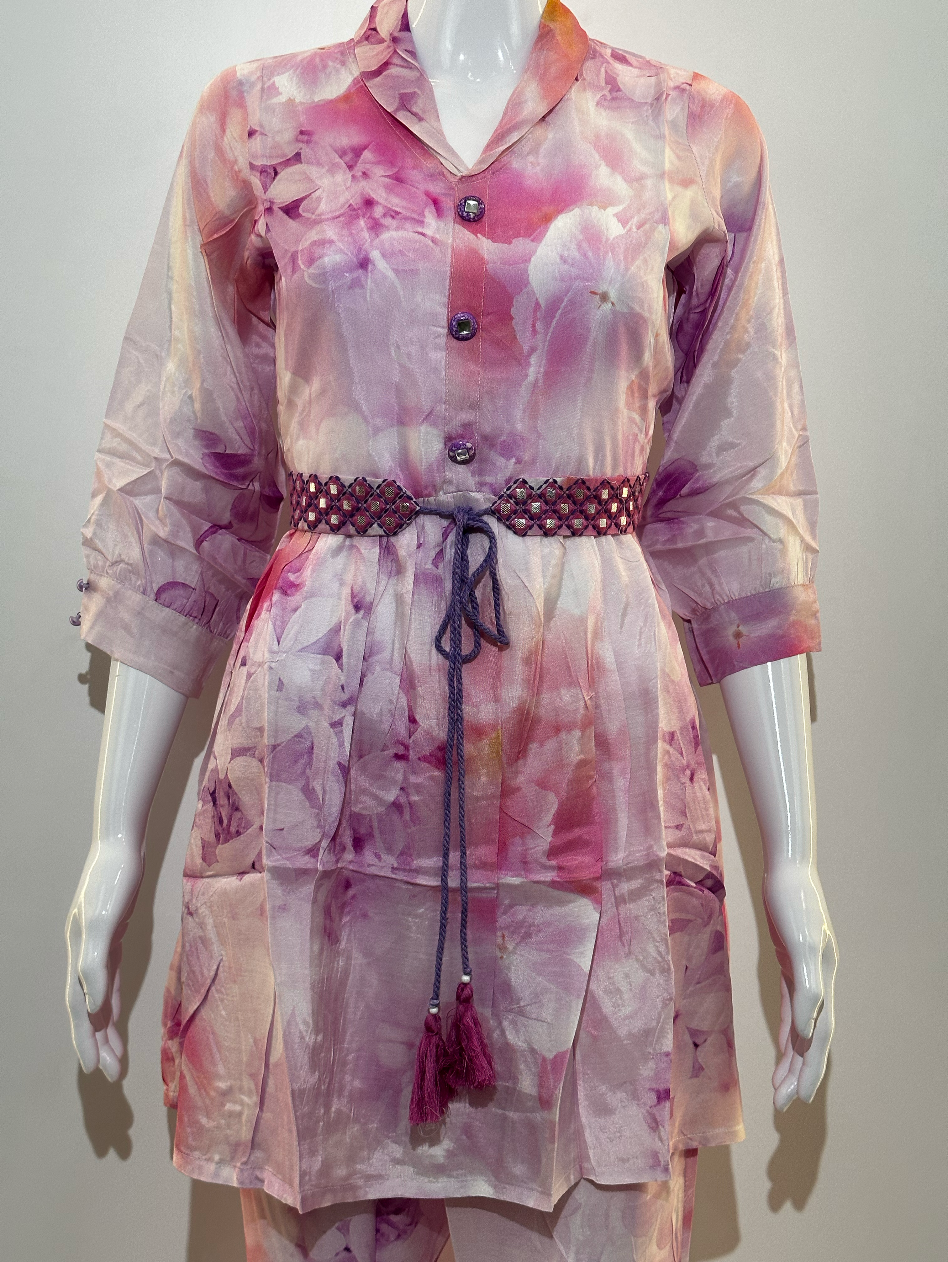 Image of Pink Co-ord Set With Button Embroidery