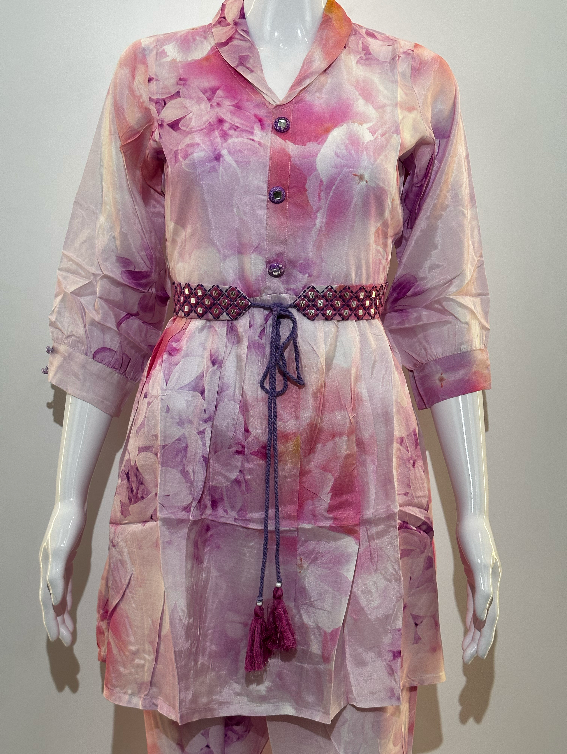 Pink Co-ord Set With Button Embroidery