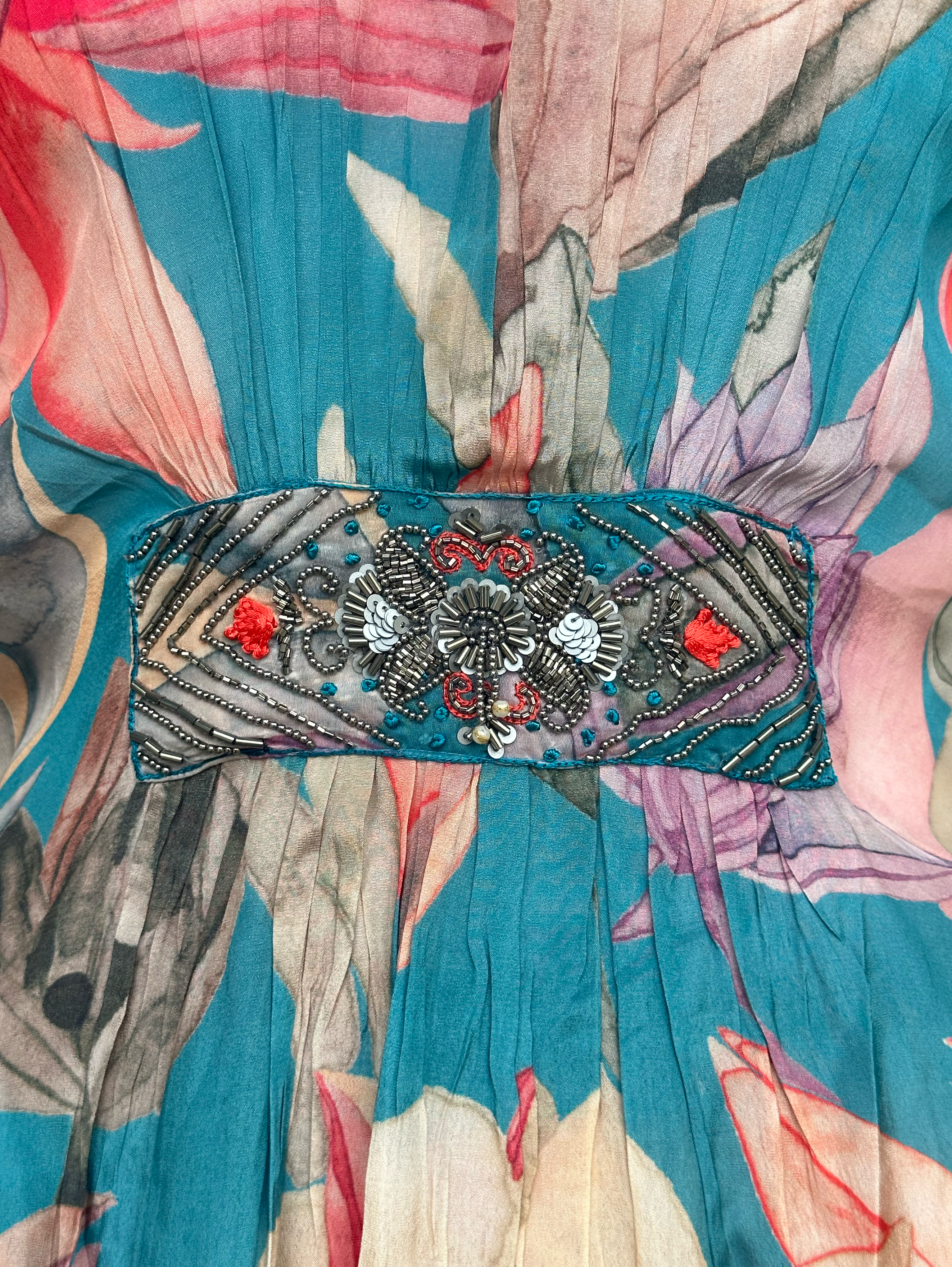 Image of Blue Muslin Kaftan Coords - Hand work