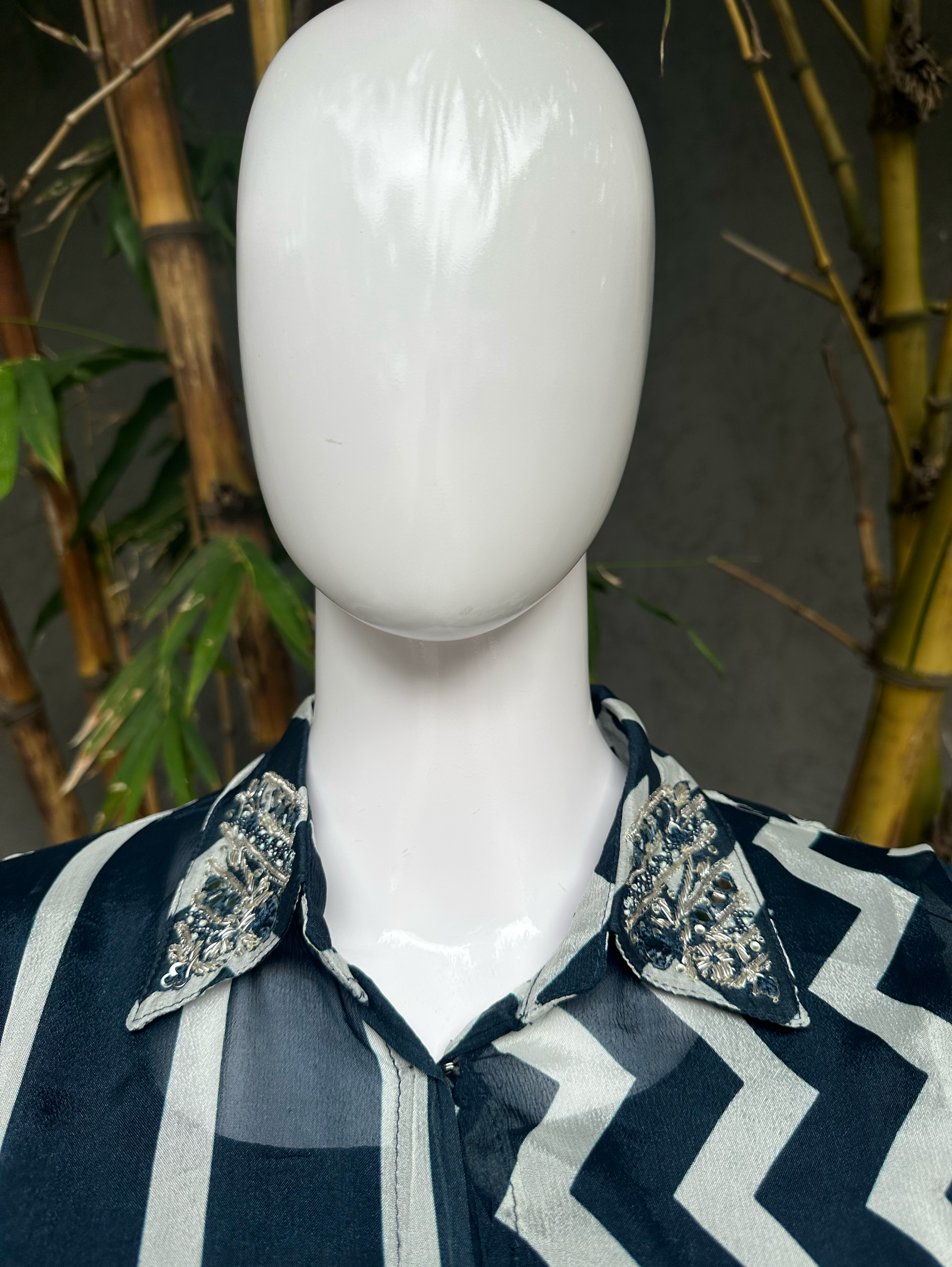 Image of Solid Blue Crepe Coord Set with Hand work - 3 Piece