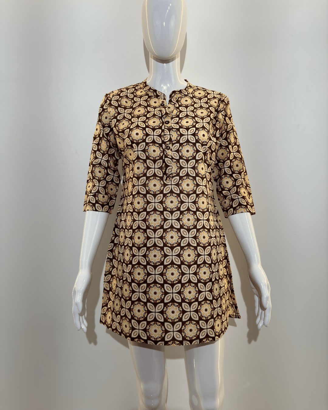 Image of Pure Cotton Short Tunics - Brown Color