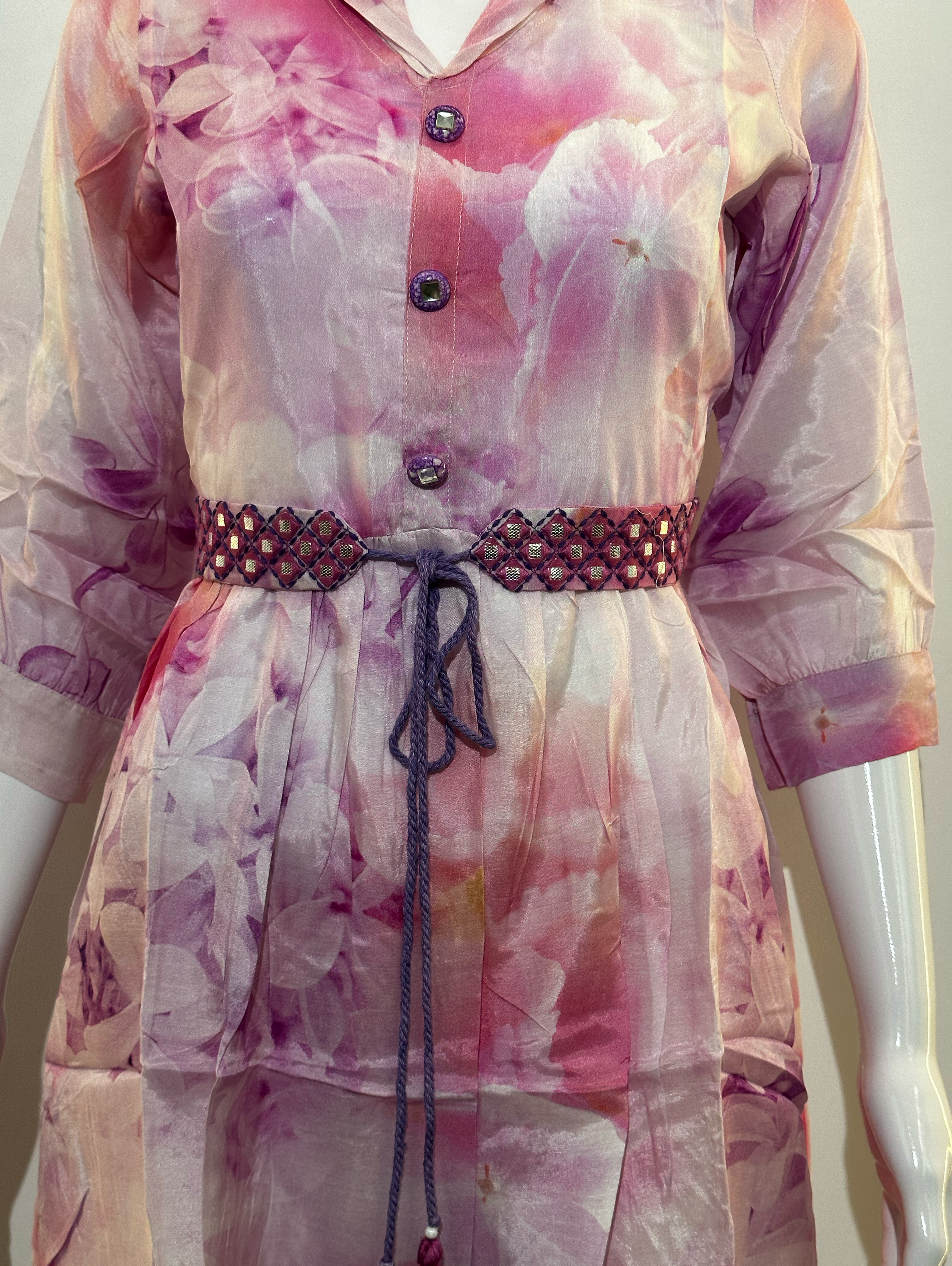 Image of Pink Co-ord Set With Button Embroidery