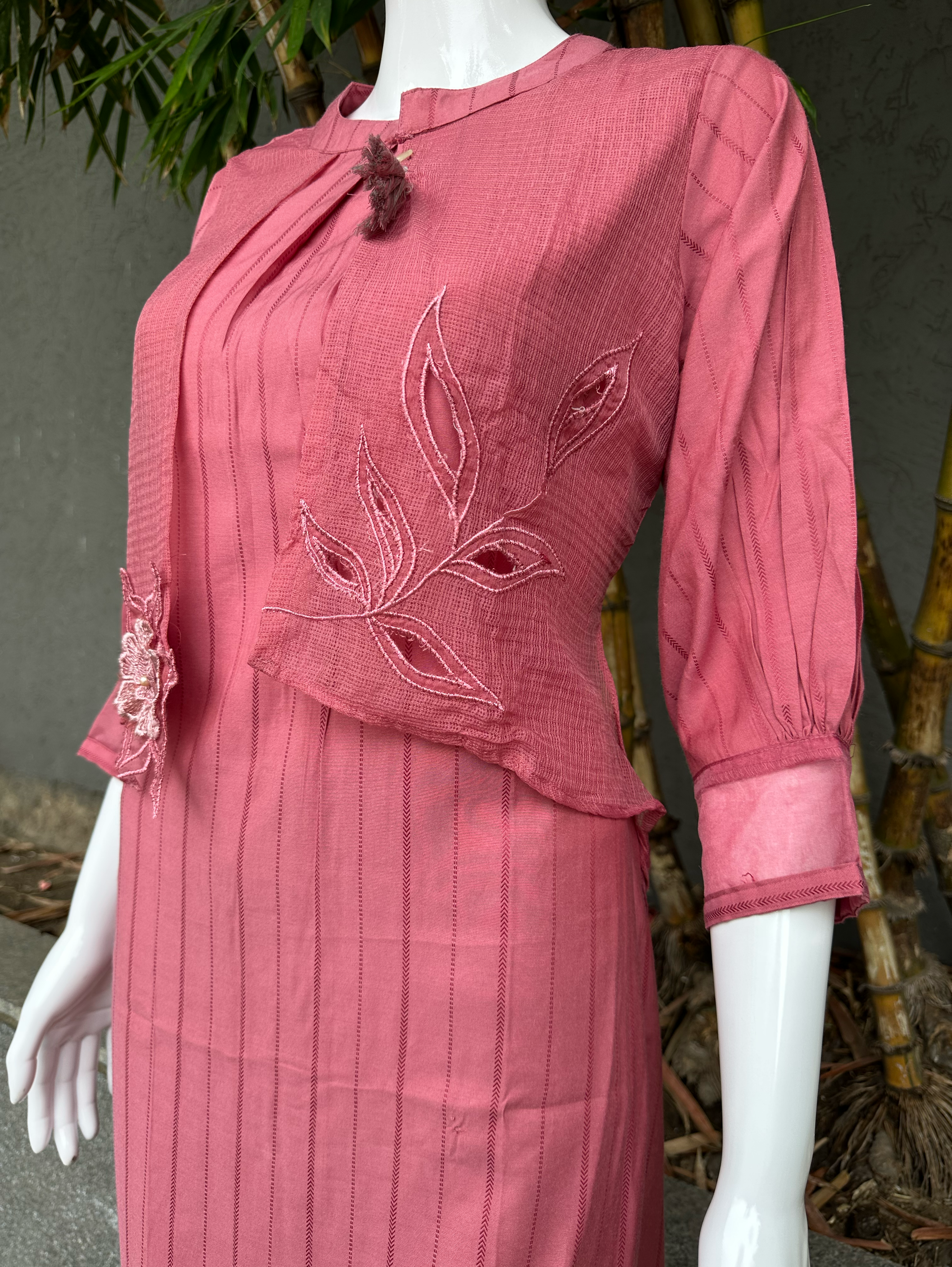 Image of Rayon Pant Pair with Attached Jacket and Embroidery work