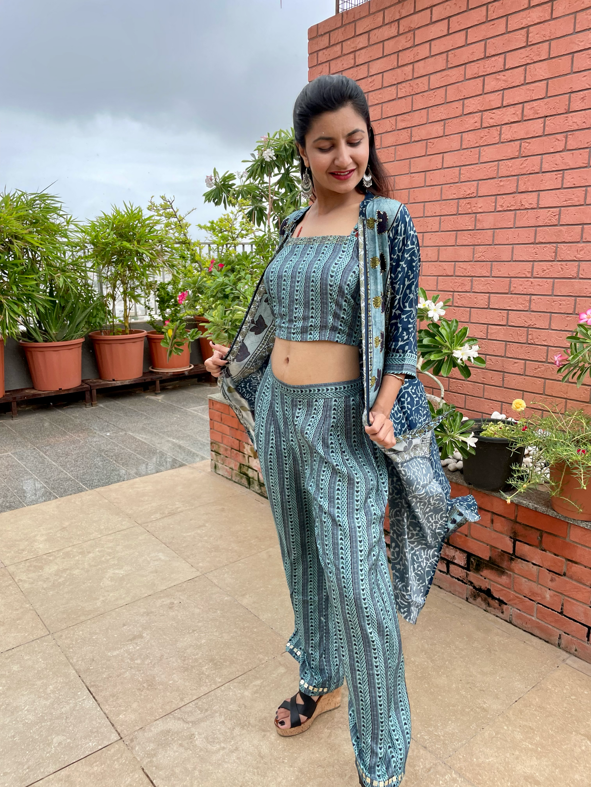 Muslin 3 Piece Coords with work