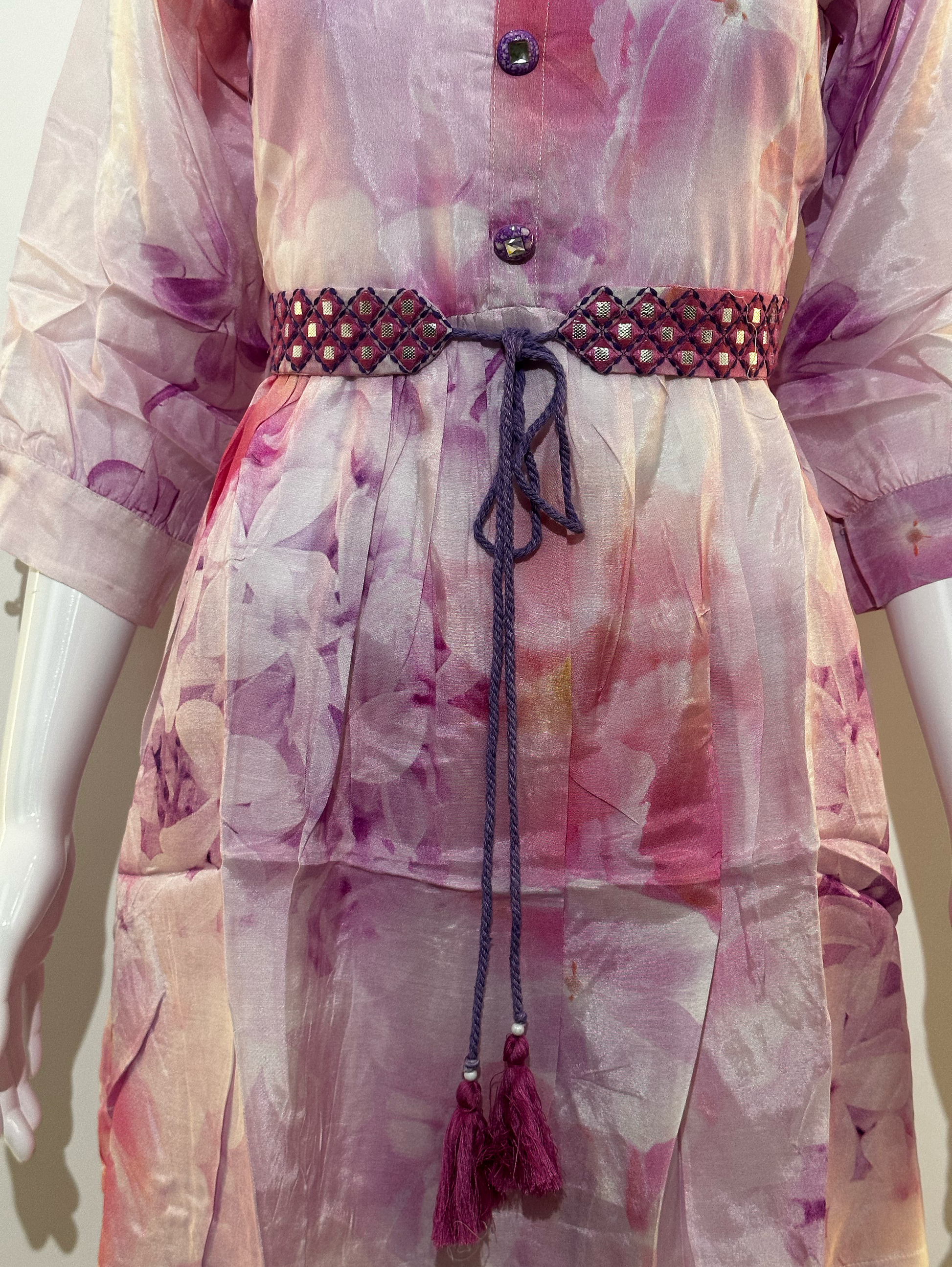 Pink Co-ord Set With Button Embroidery