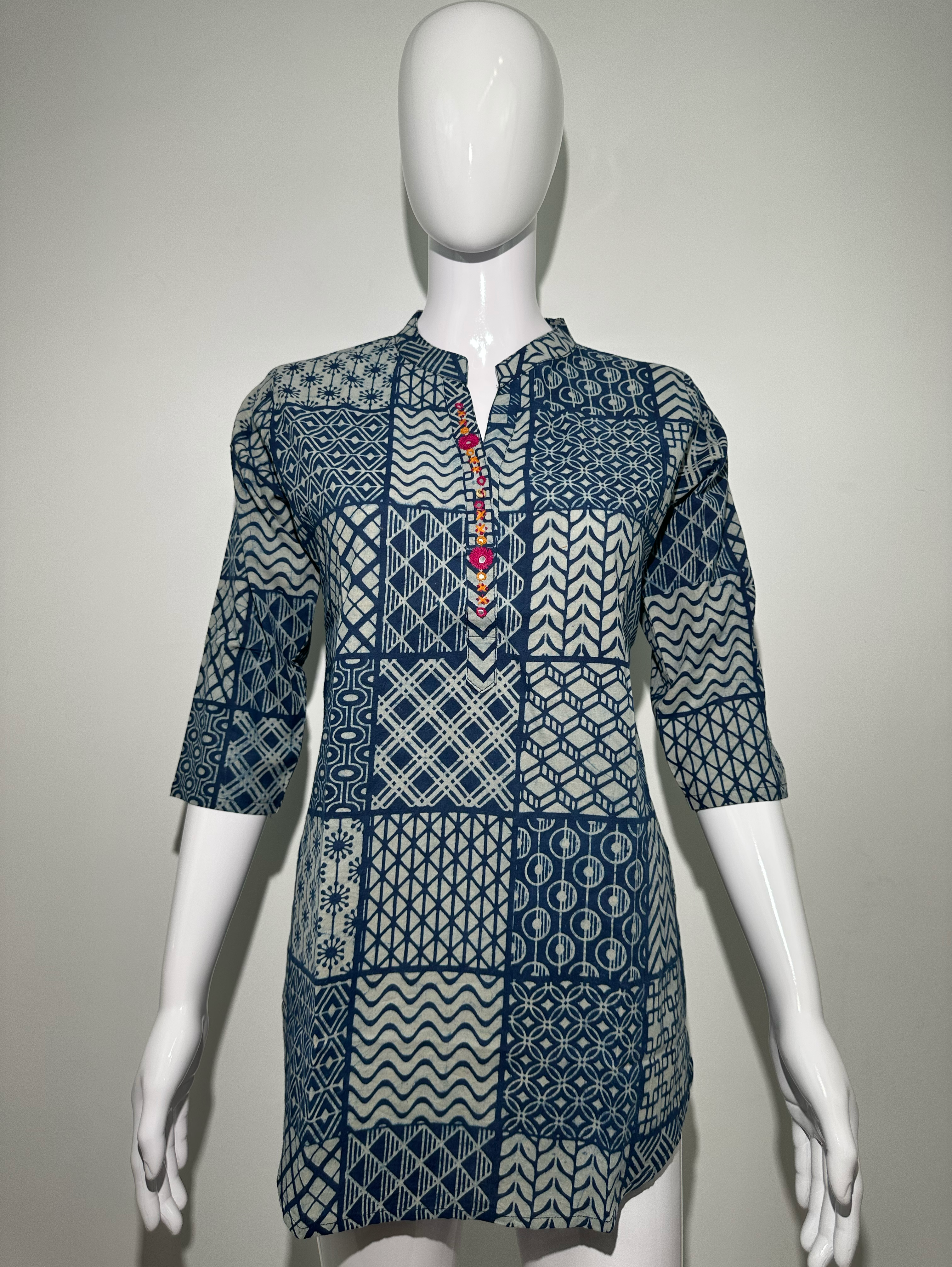 Image of Kalamkari Print Stand Patti Embroidery Tunic