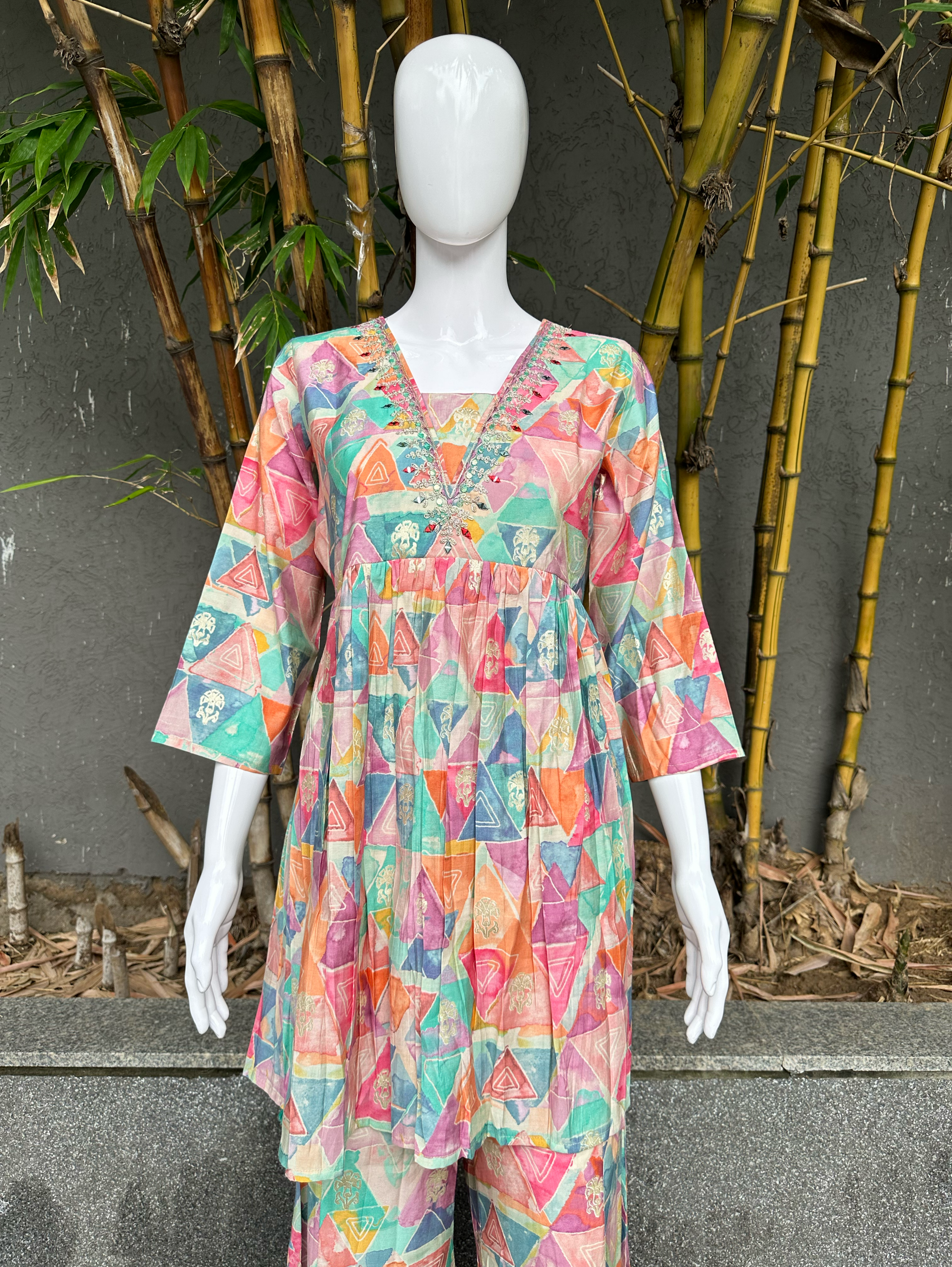 Image of Bell Bottom Alia Cut Embroidery Coords