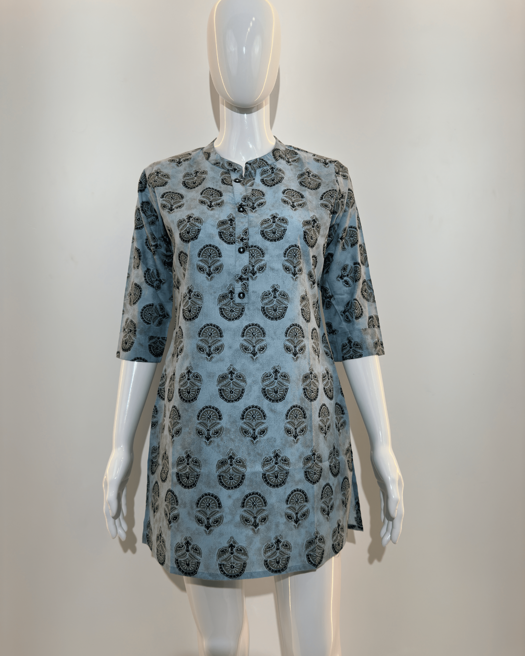 Image of Pure Cotton Short Tunics - Blue Color