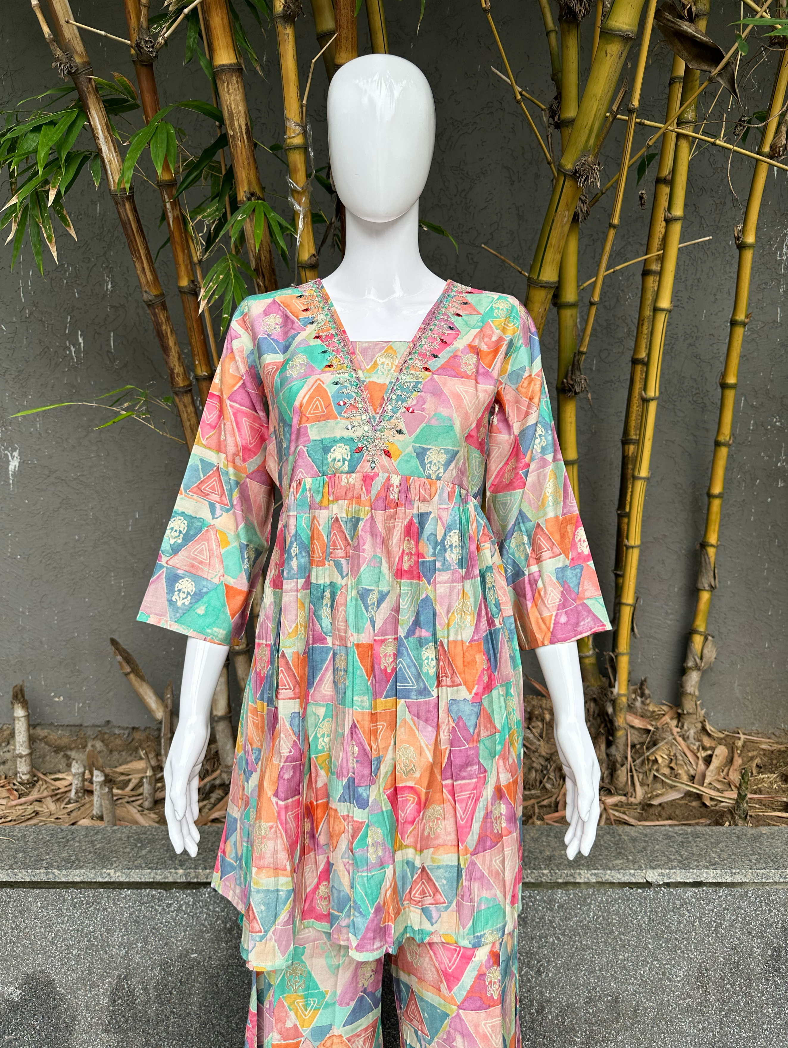 Image of Bell Bottom Alia Cut Embroidery Coords