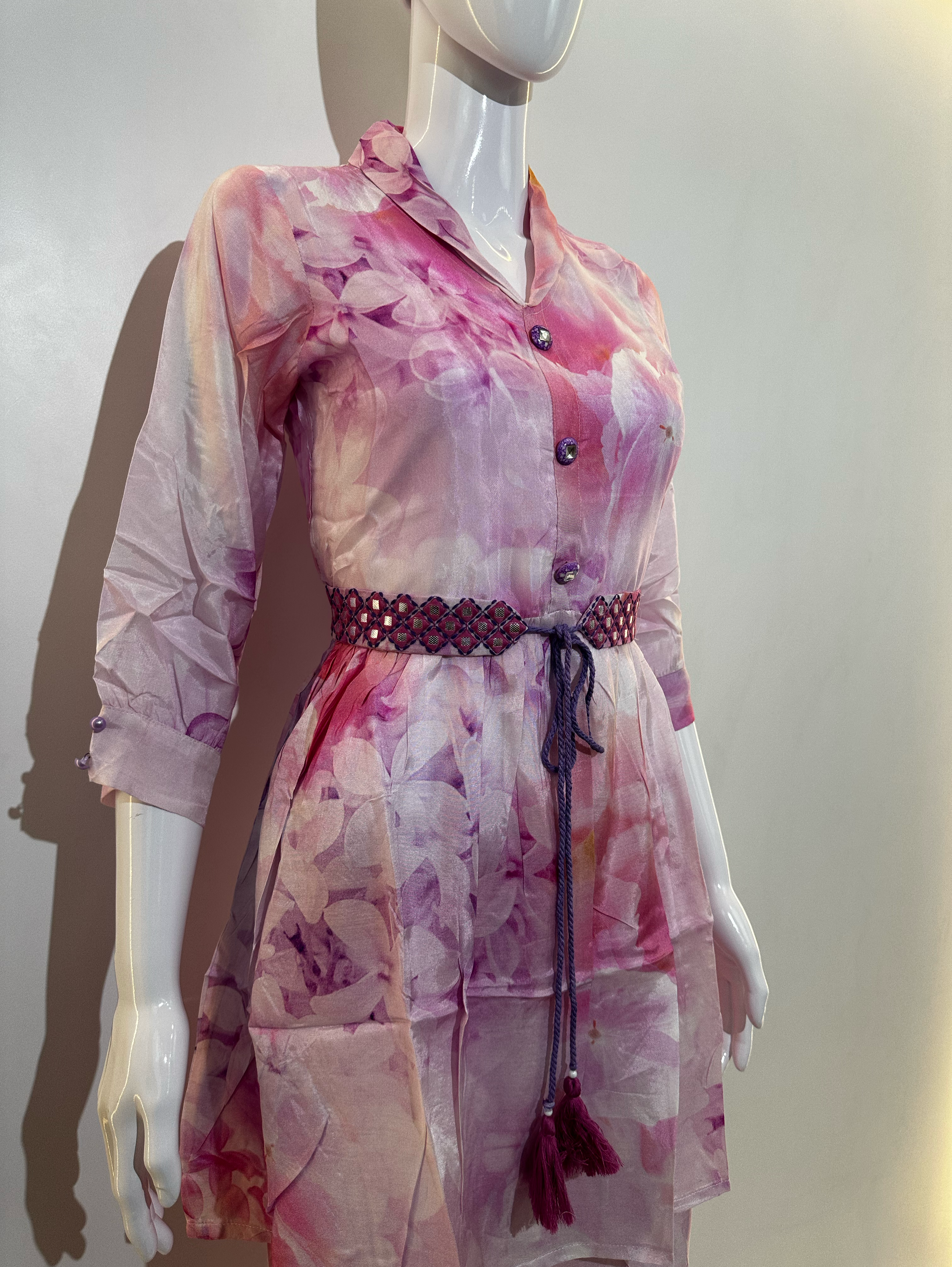Image of Pink Co-ord Set With Button Embroidery