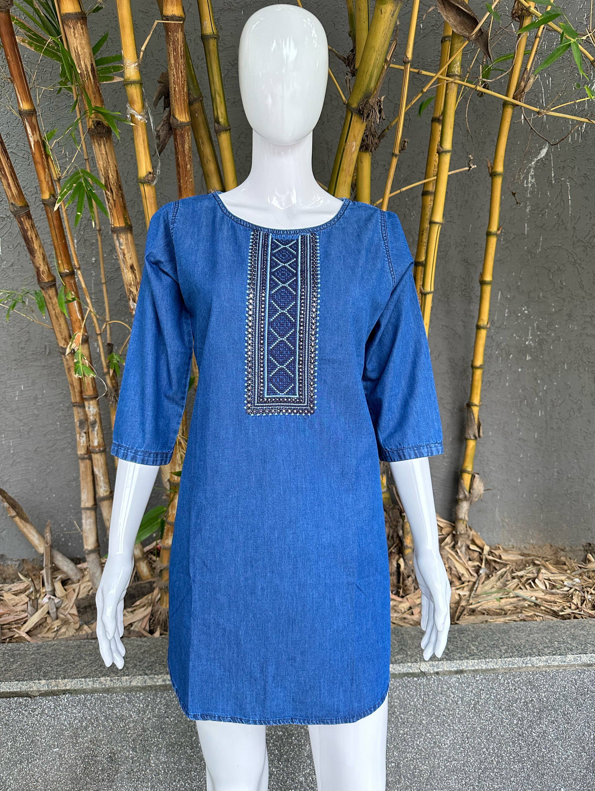 Premium Denim Tunic with Moti Embroidery