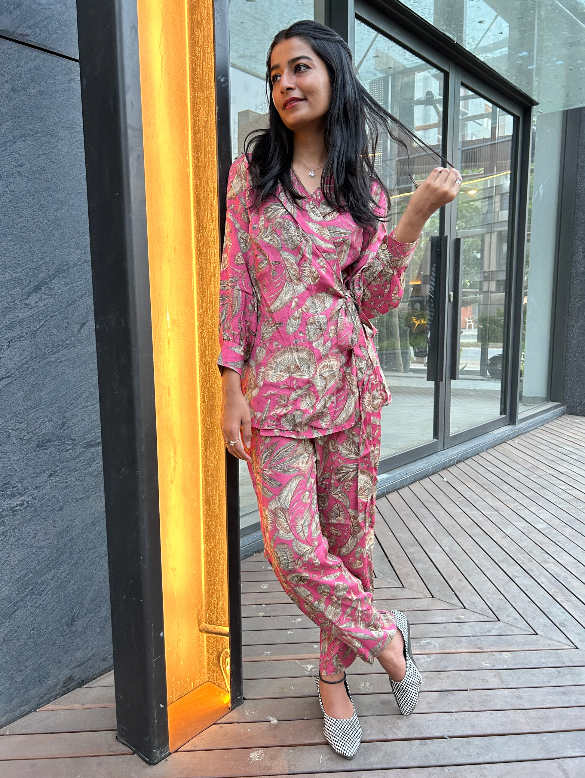 Angrakhaa Style Coord Set - Attached belt