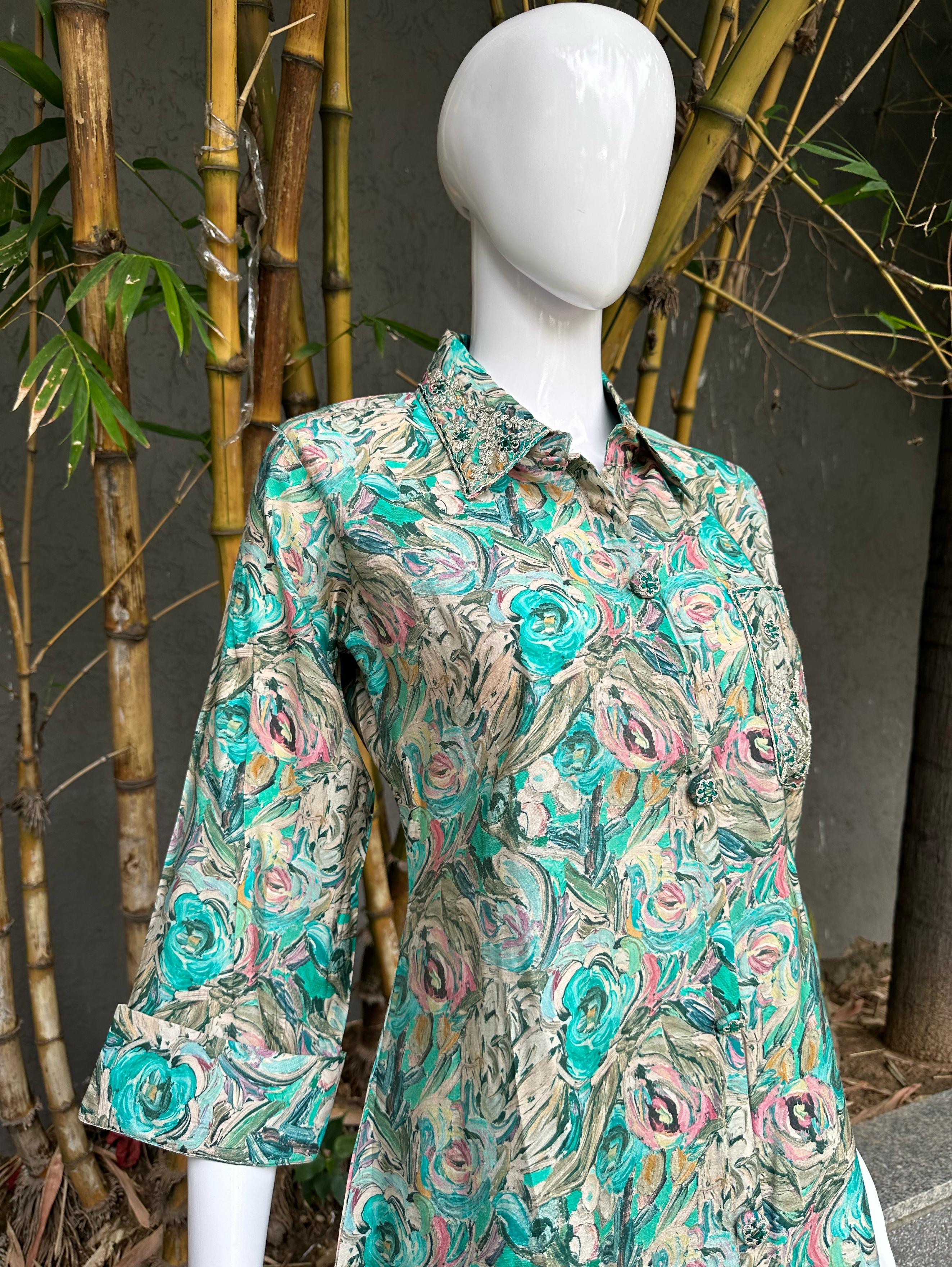 Image of Muslin with Complete Embroidery work
