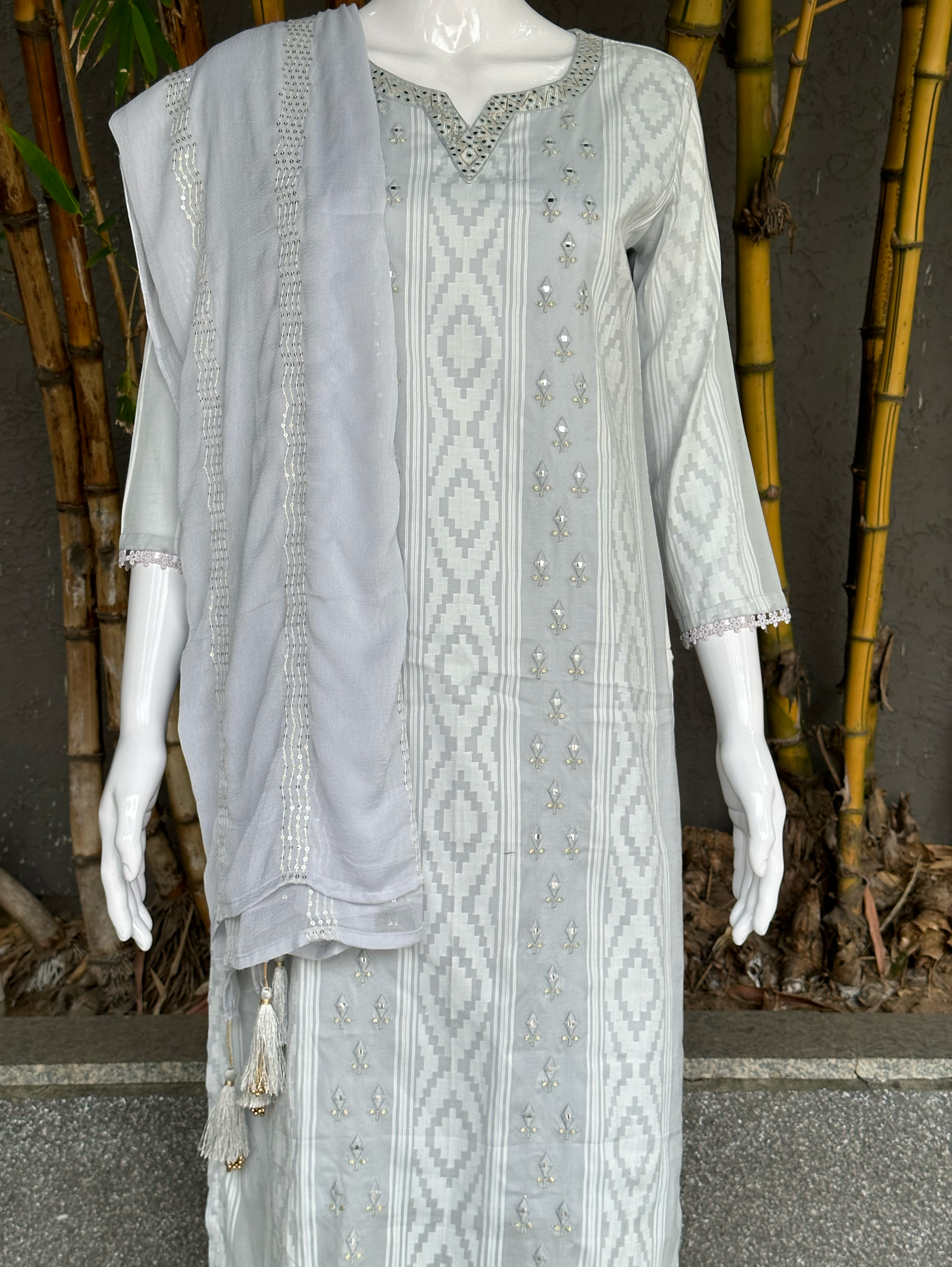 Image of Cotton Ikkat print Embroidery Kurti Set
