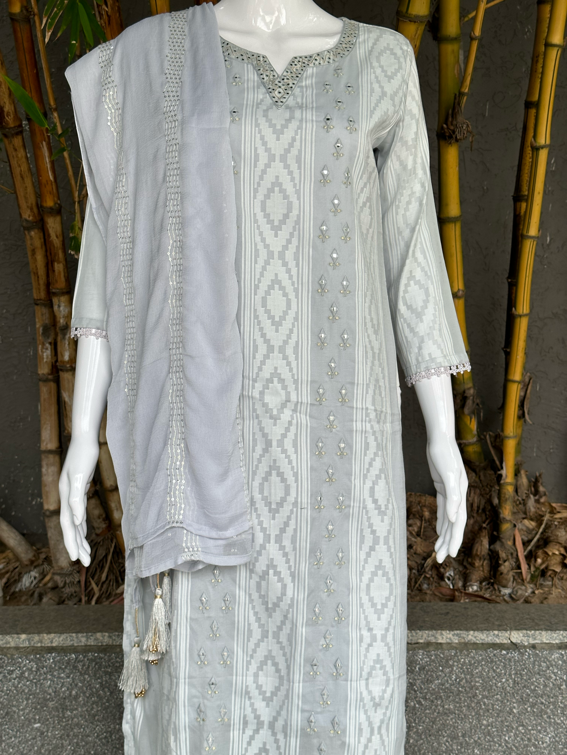Cotton Ikkat print Embroidery Kurti Set