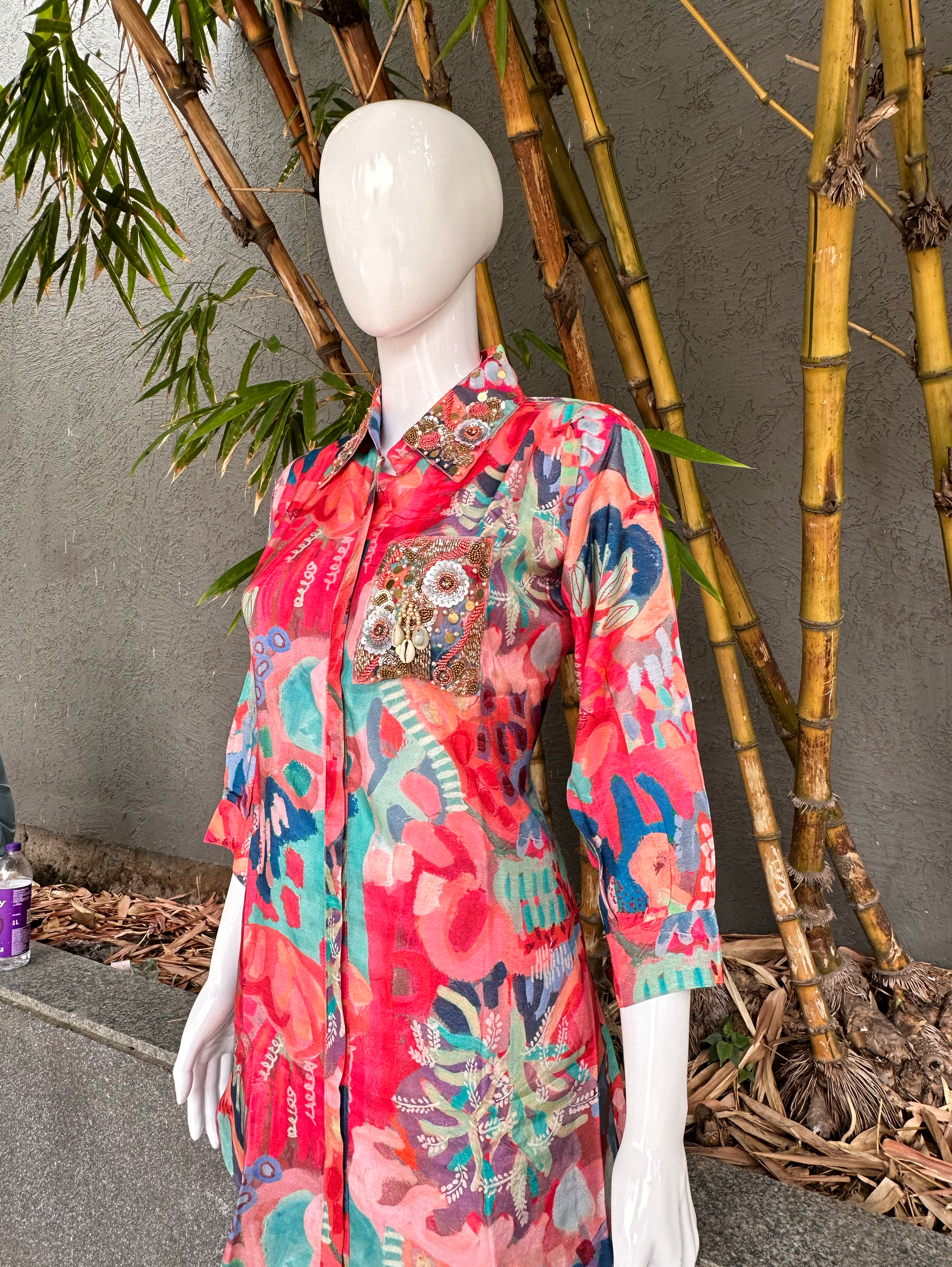 Muslin Coord Set with Collar & Pocket Hand Work