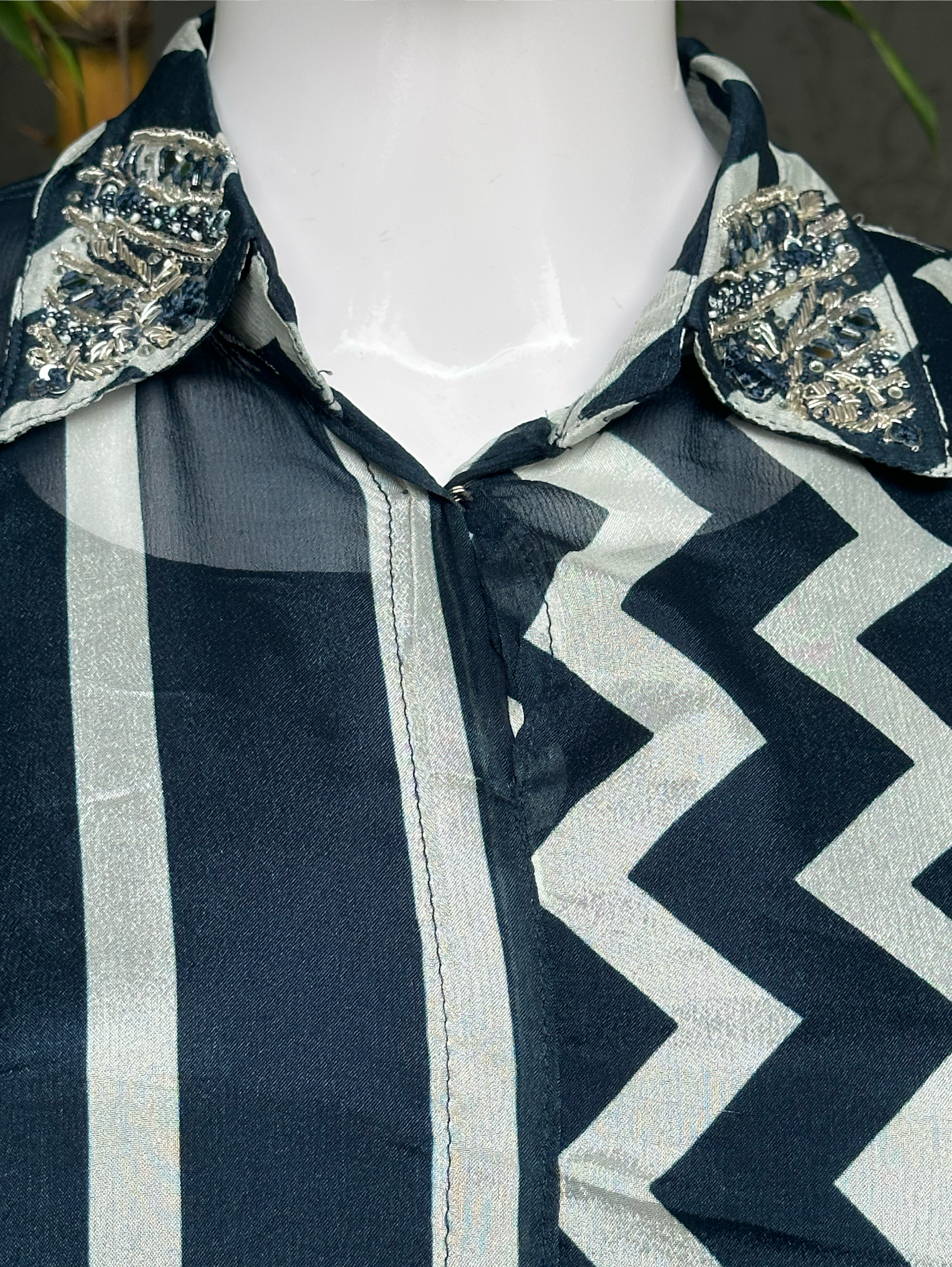 Image of Solid Blue Crepe Coord Set with Hand work - 3 Piece