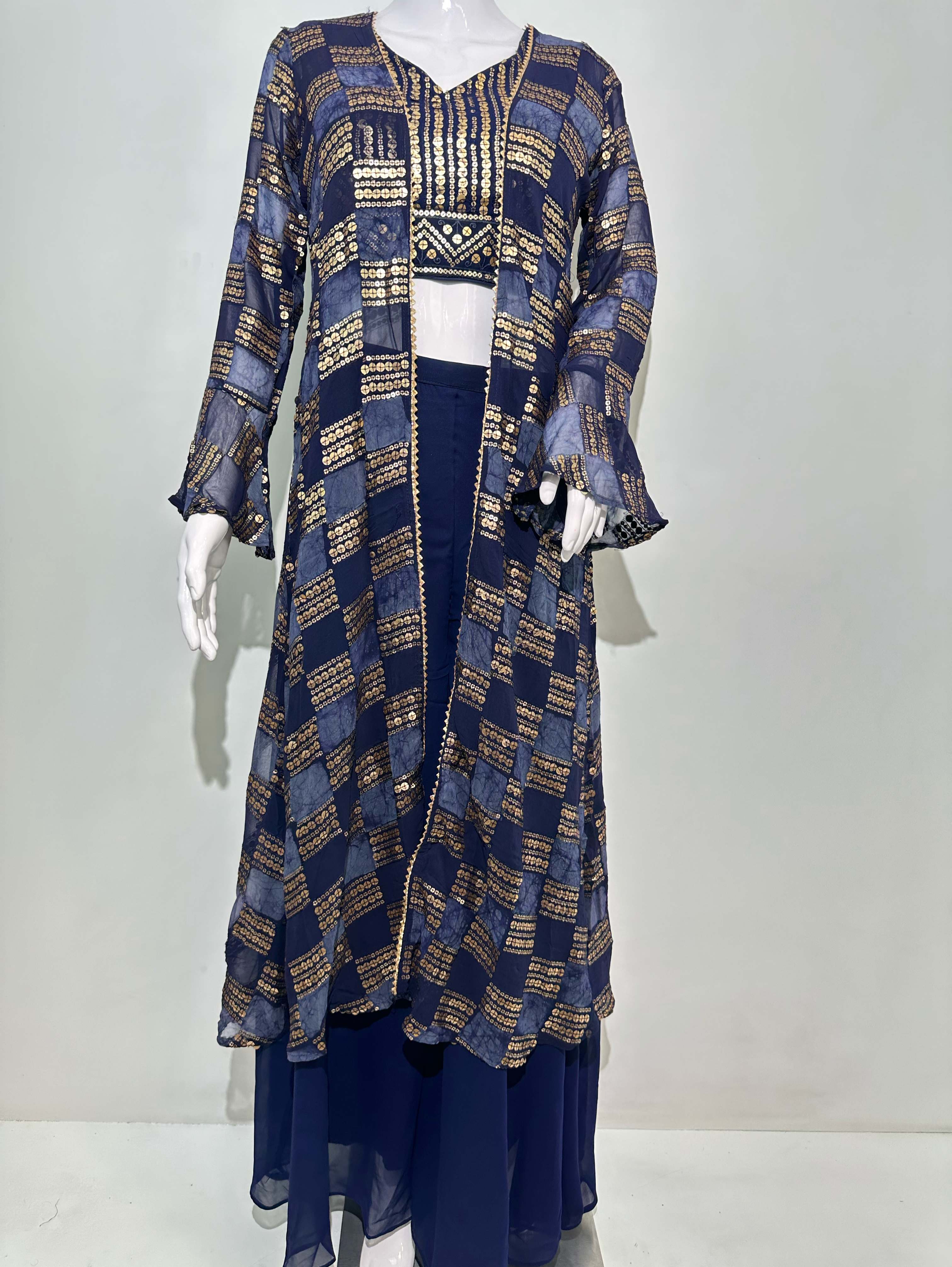 Image of Blue Georgette Three Piece Set