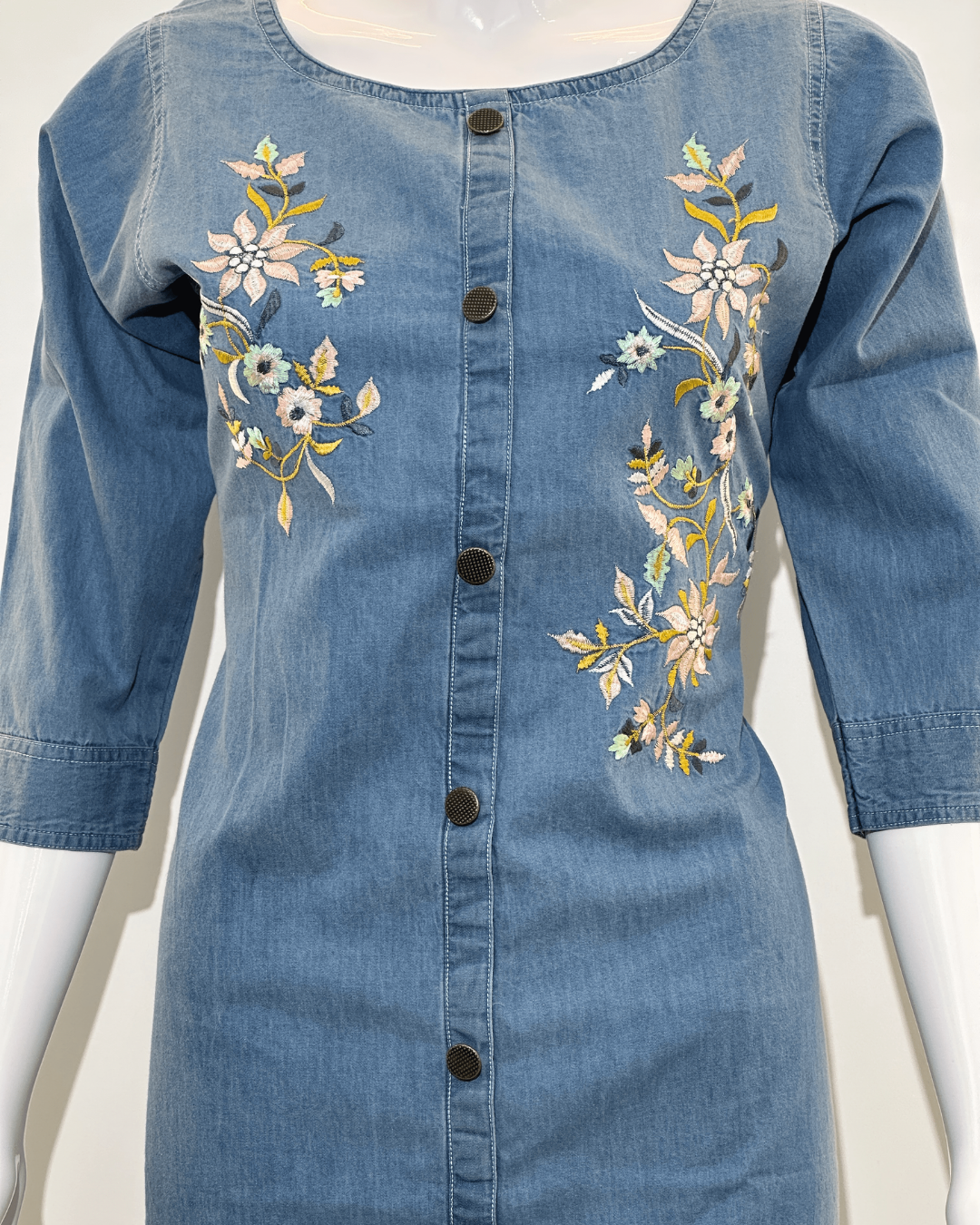 Image of Denim with Embroidery Straight Kurti