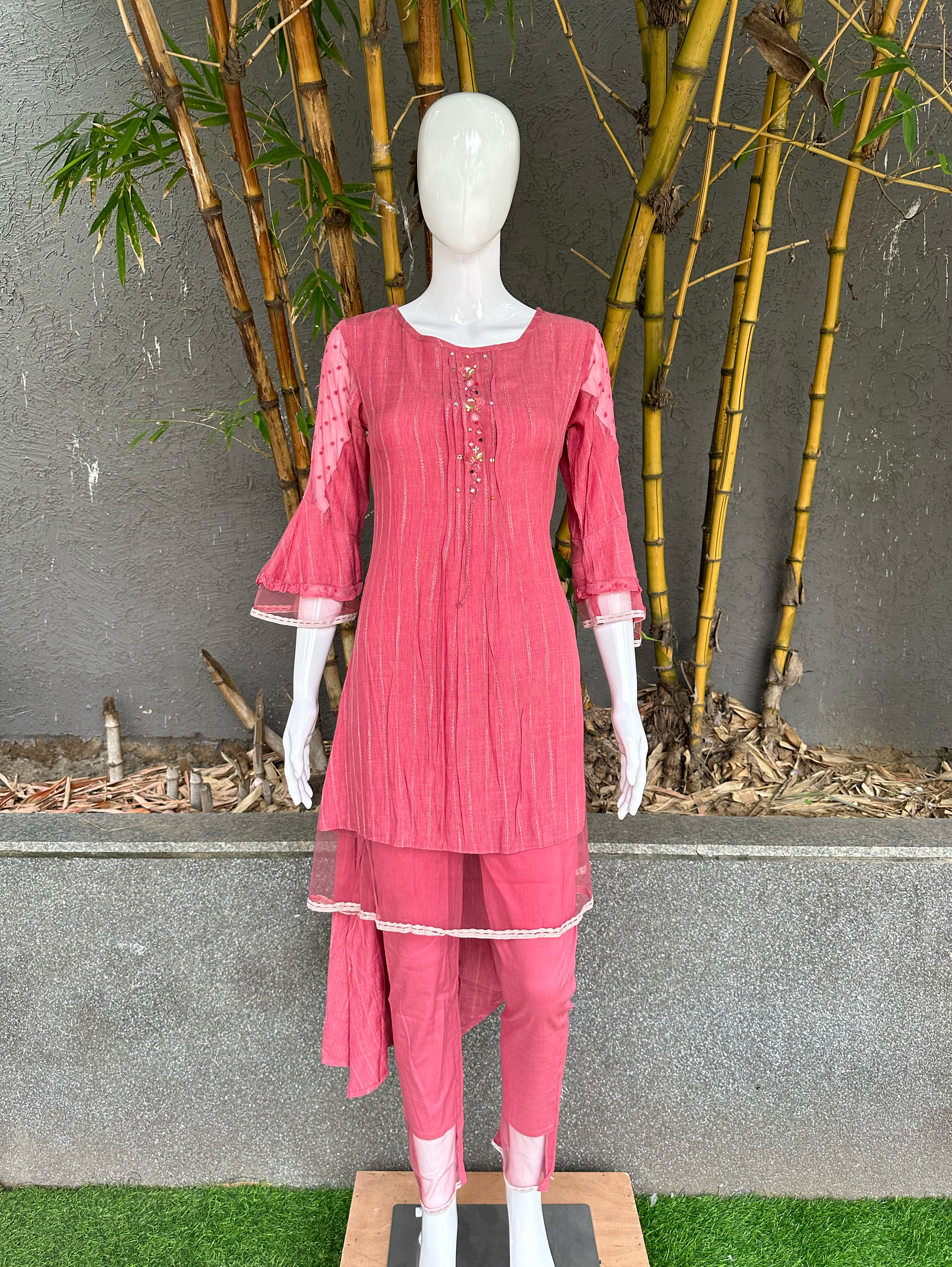 Rayon Slub 3 Piece with Scarf & Lycra Pant