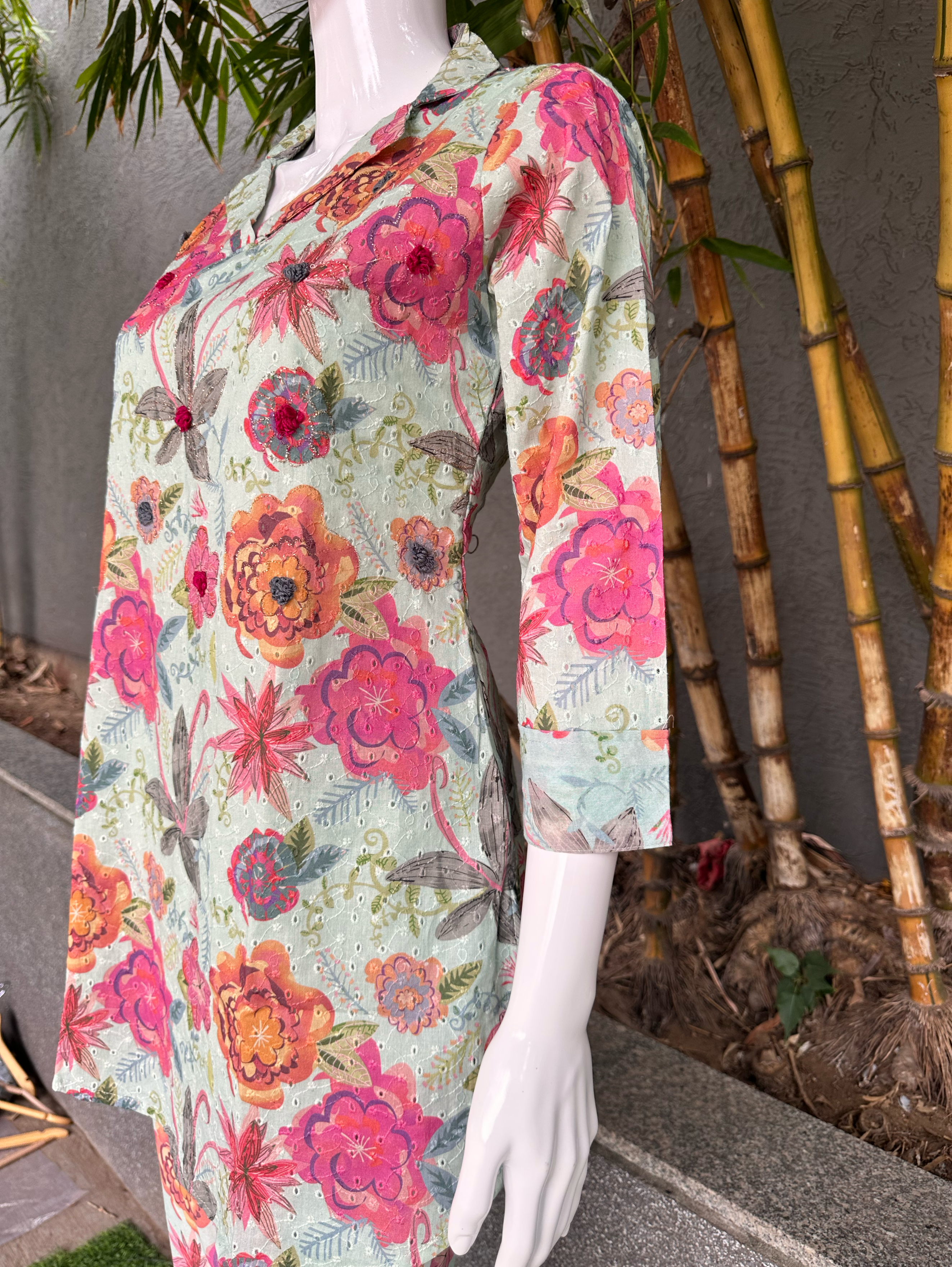 Image of Lucknowi Cotton Embroidery thread work coords