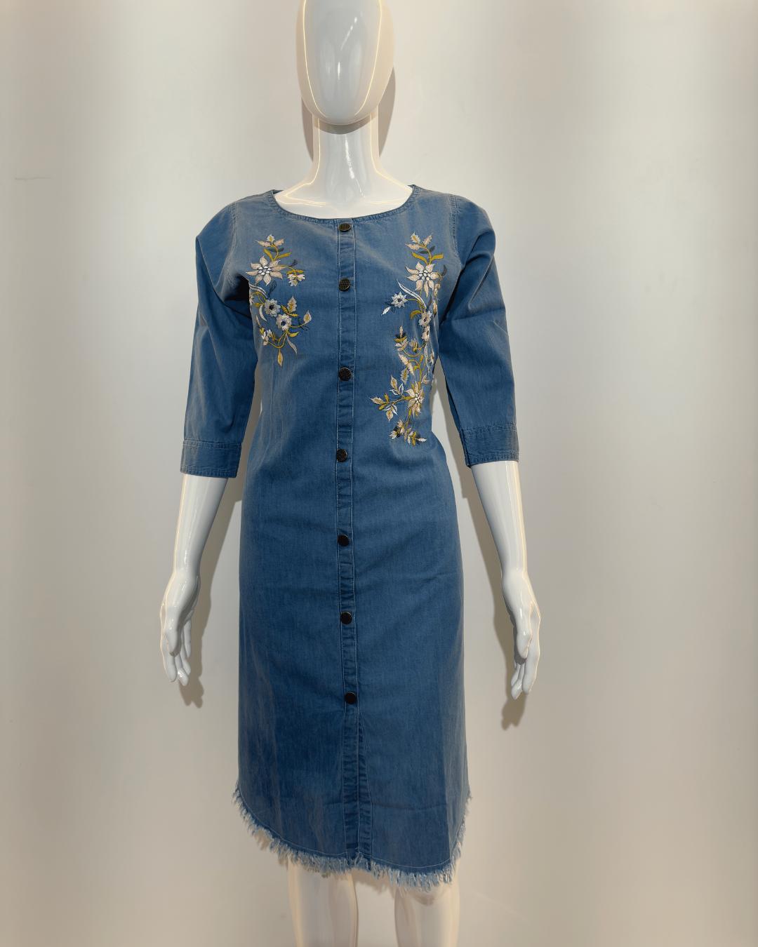 Denim with Embroidery Straight Kurti