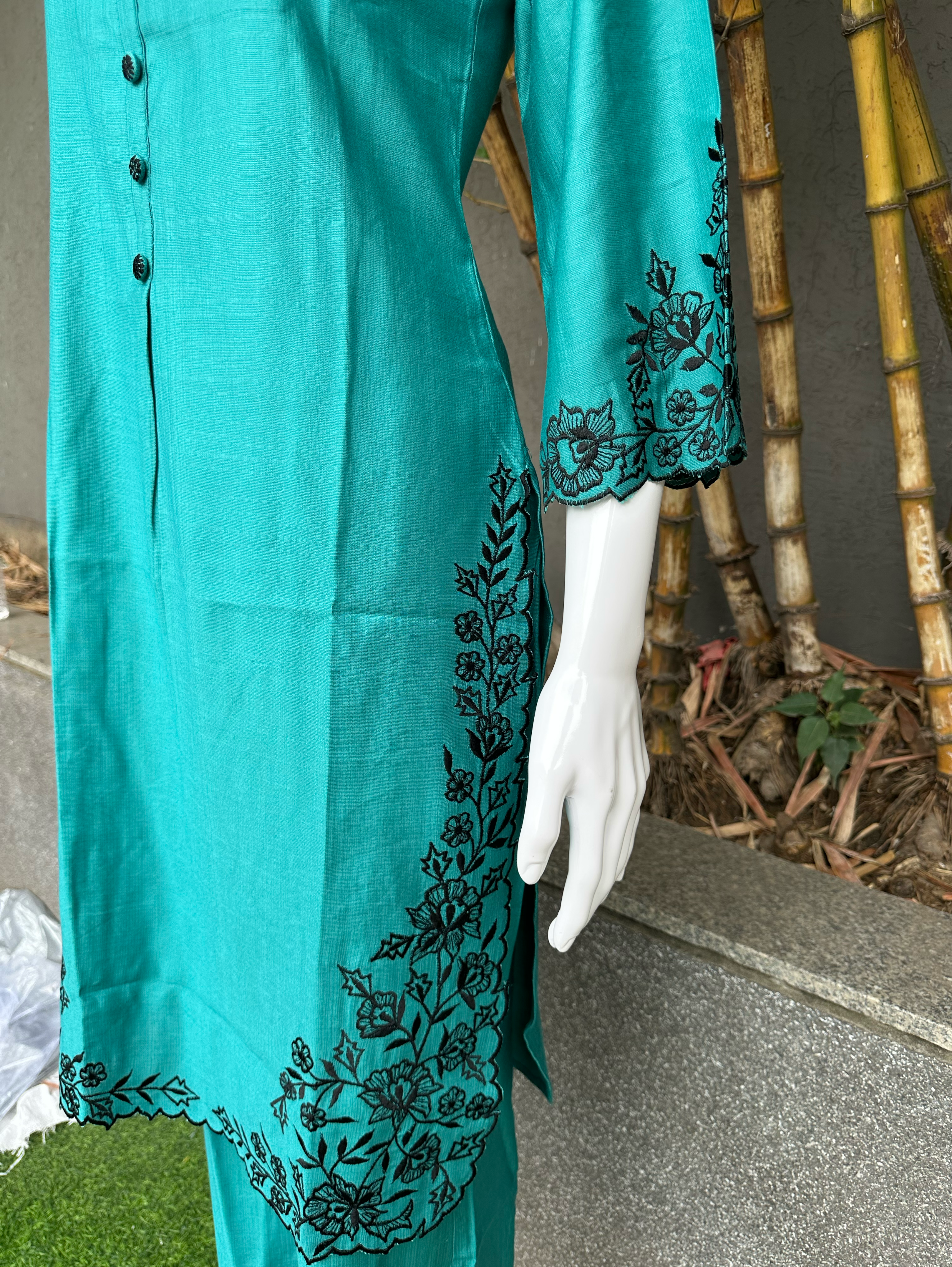 Image of Blue Rayon Embroidery Coords - Palazzo Pant