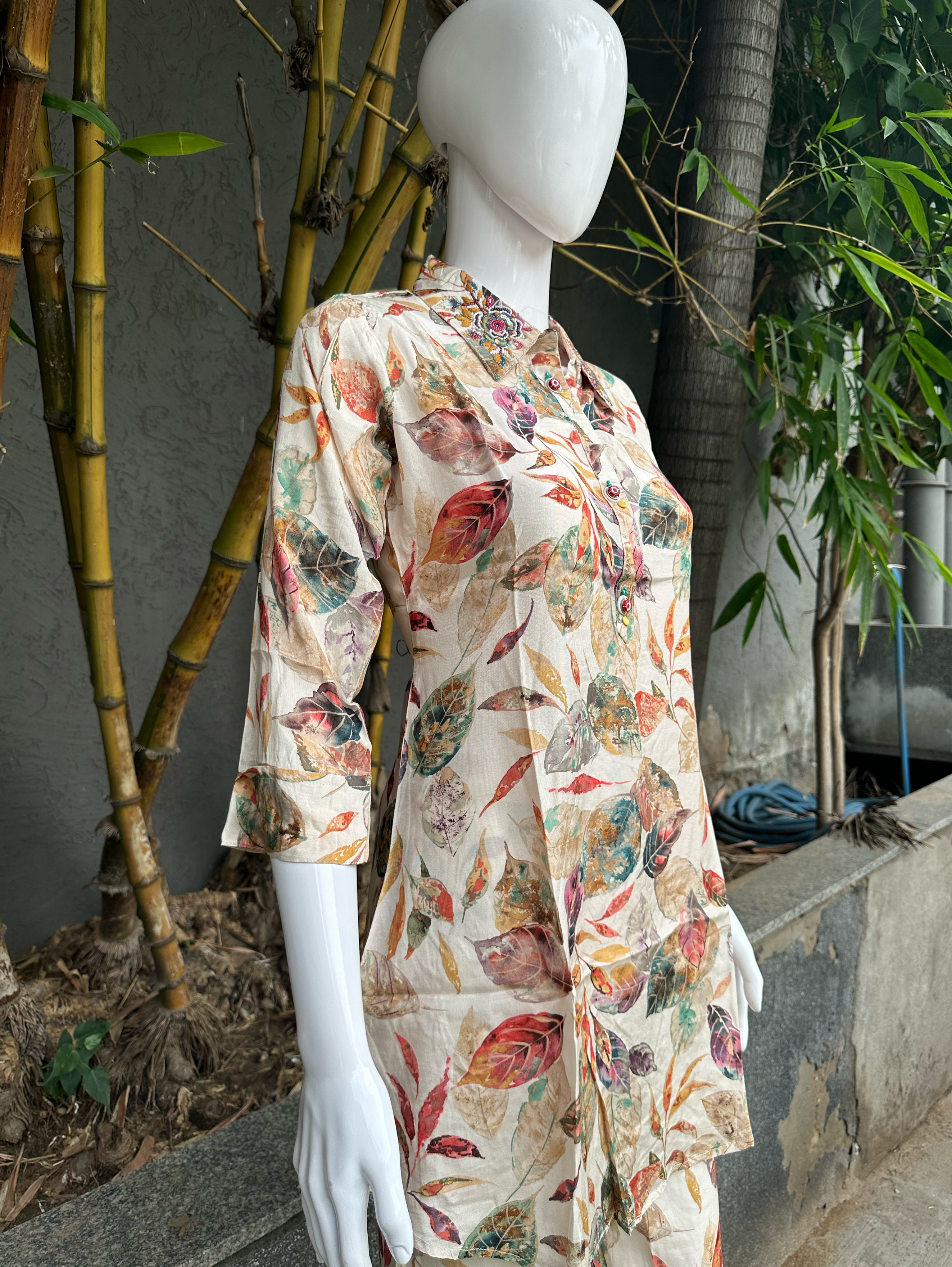 Image of Muslin with Collar Embroidery Coords