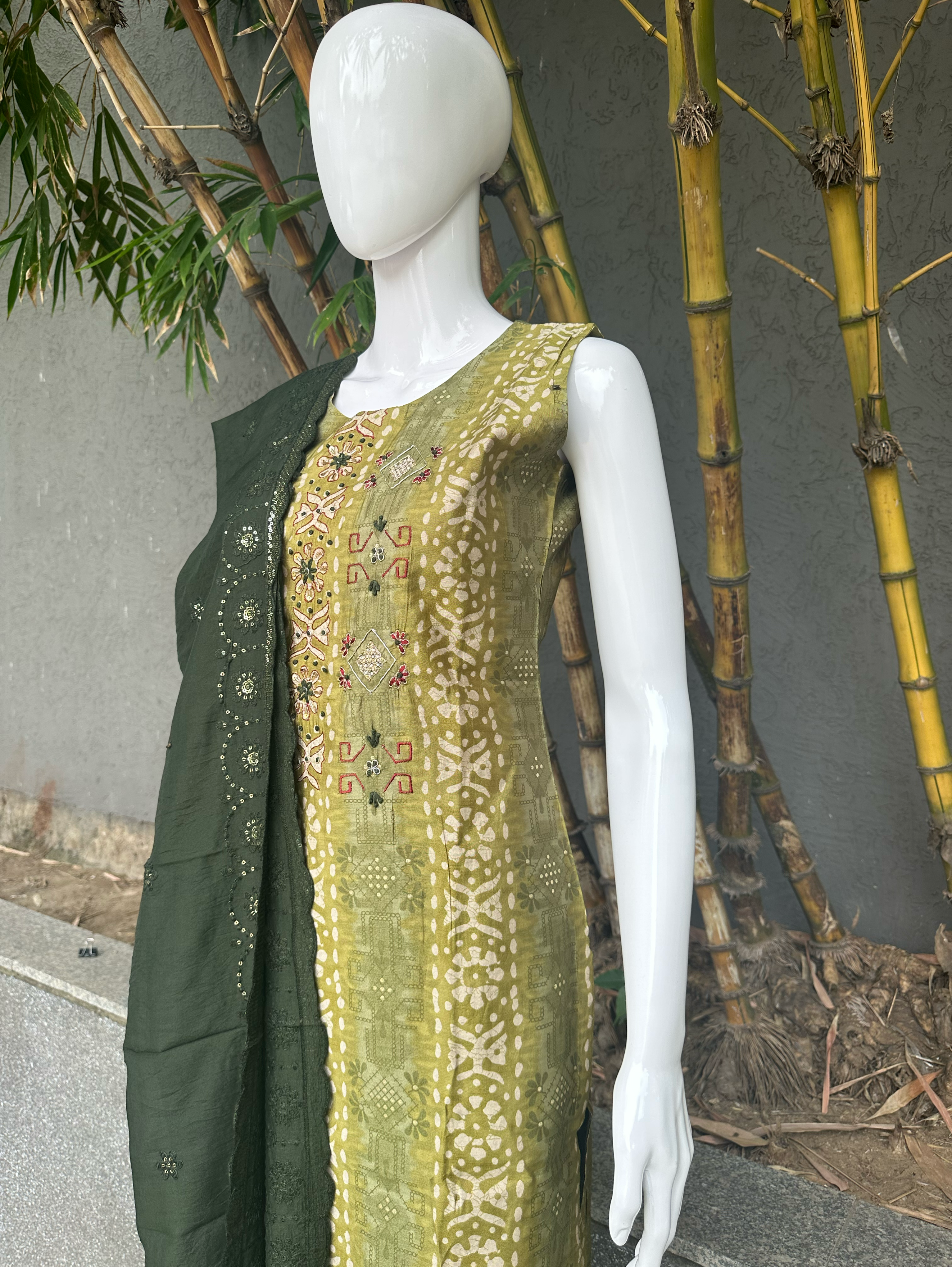 Image of Modal Print Embroidery work - 3 Piece