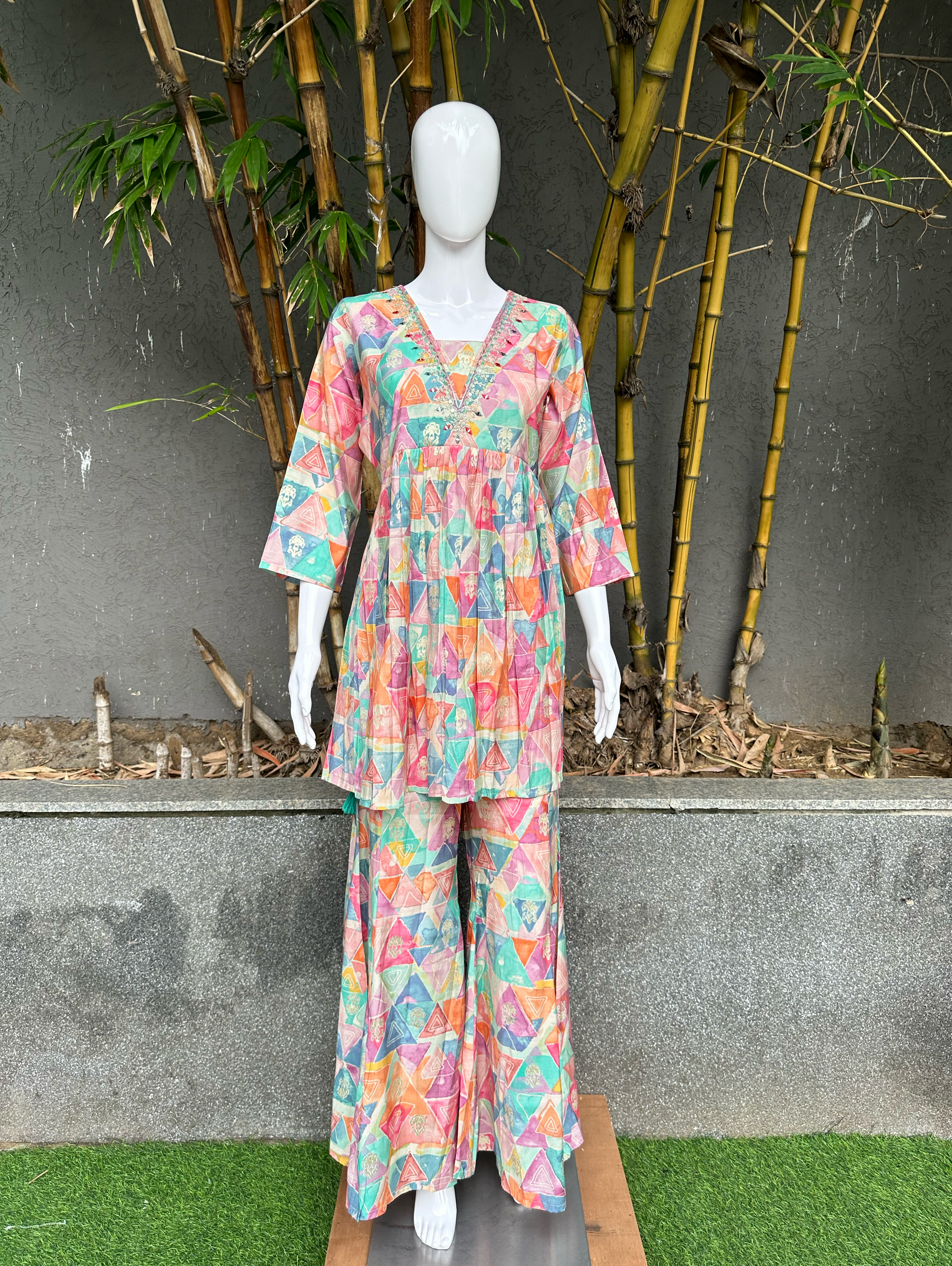 Image of Bell Bottom Alia Cut Embroidery Coords