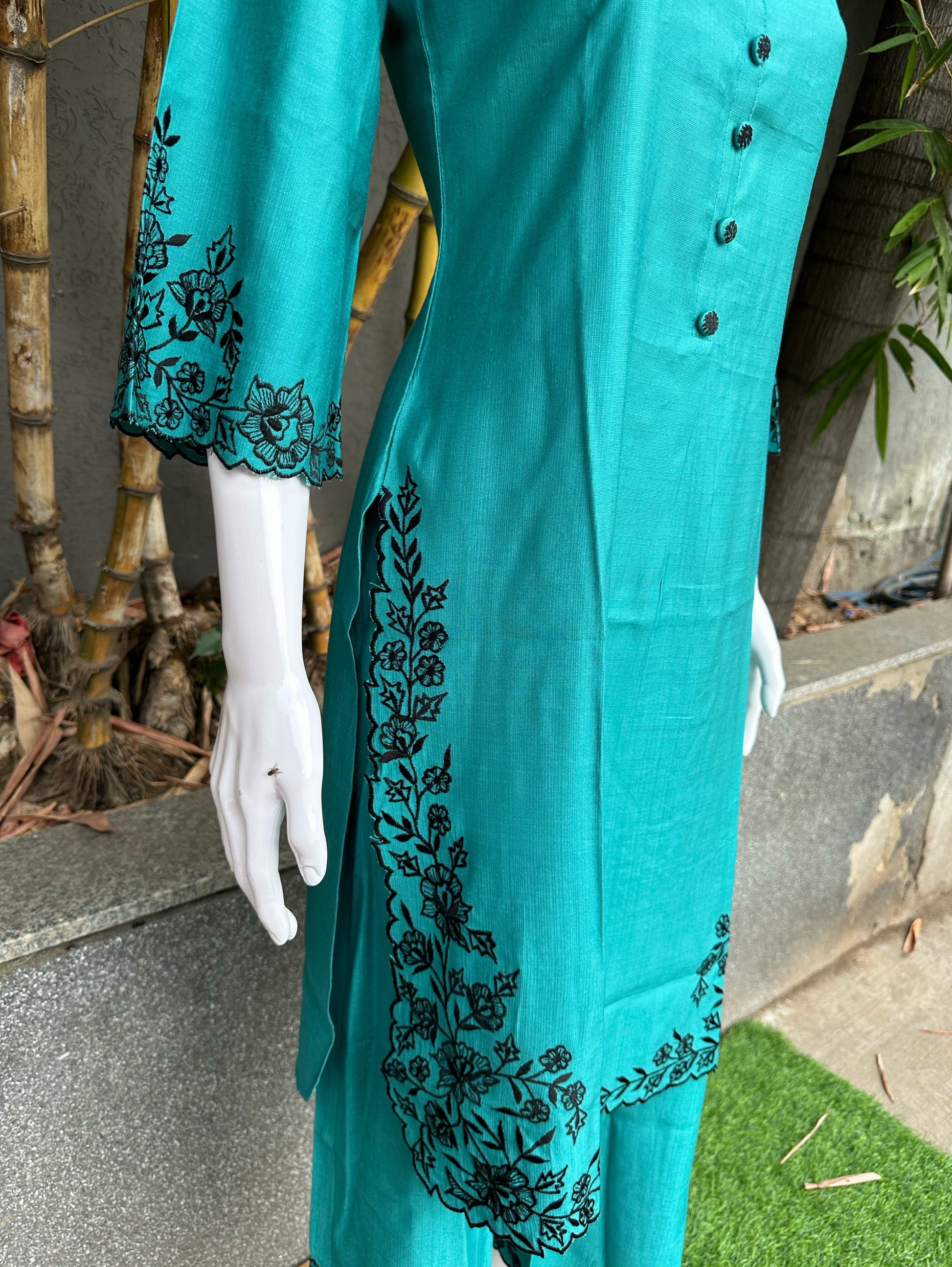 Blue Rayon Embroidery Coords - Palazzo Pant