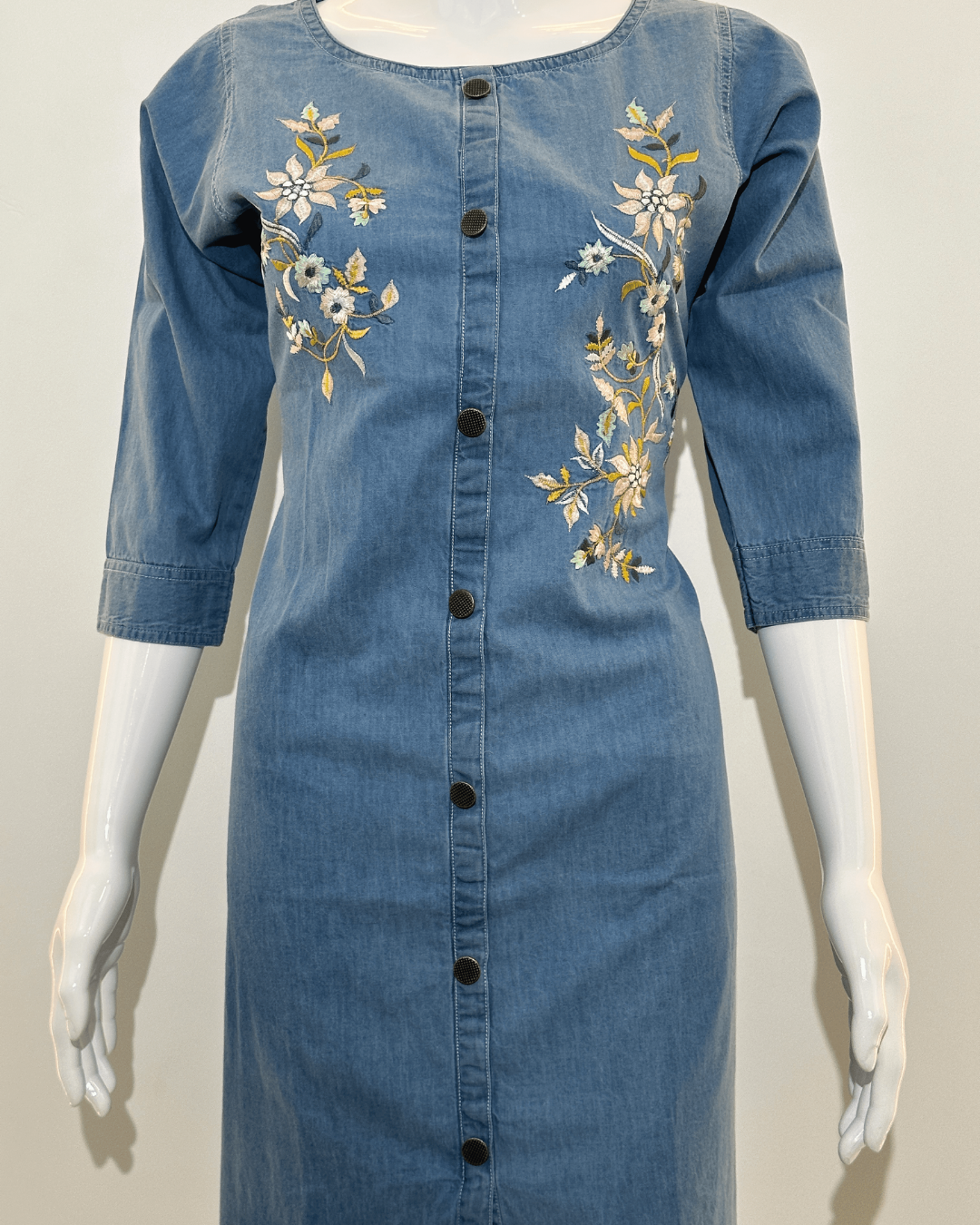 Image of Denim with Embroidery Straight Kurti