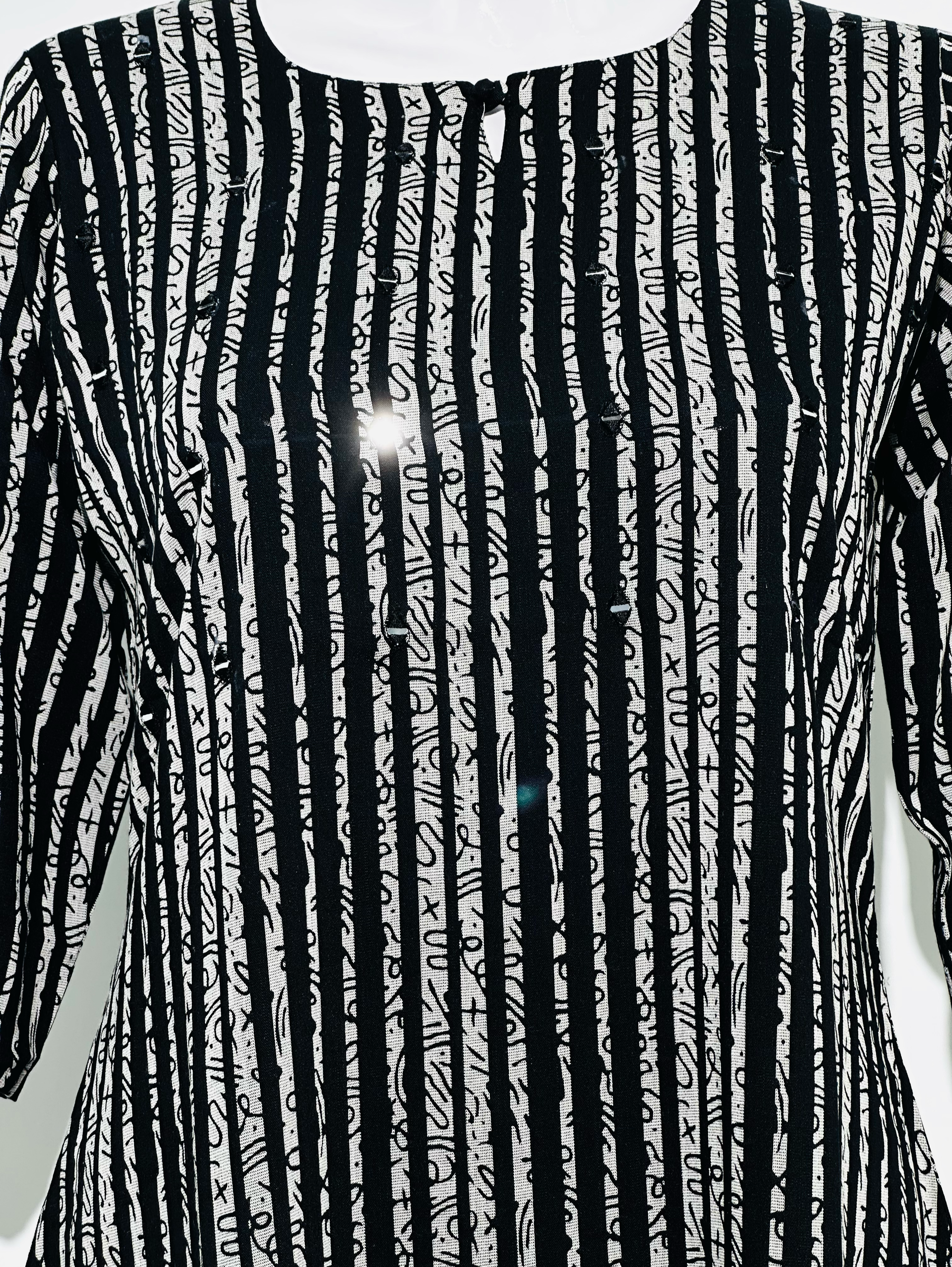 Image of Imported Fabric with Stripe and Embroidery work