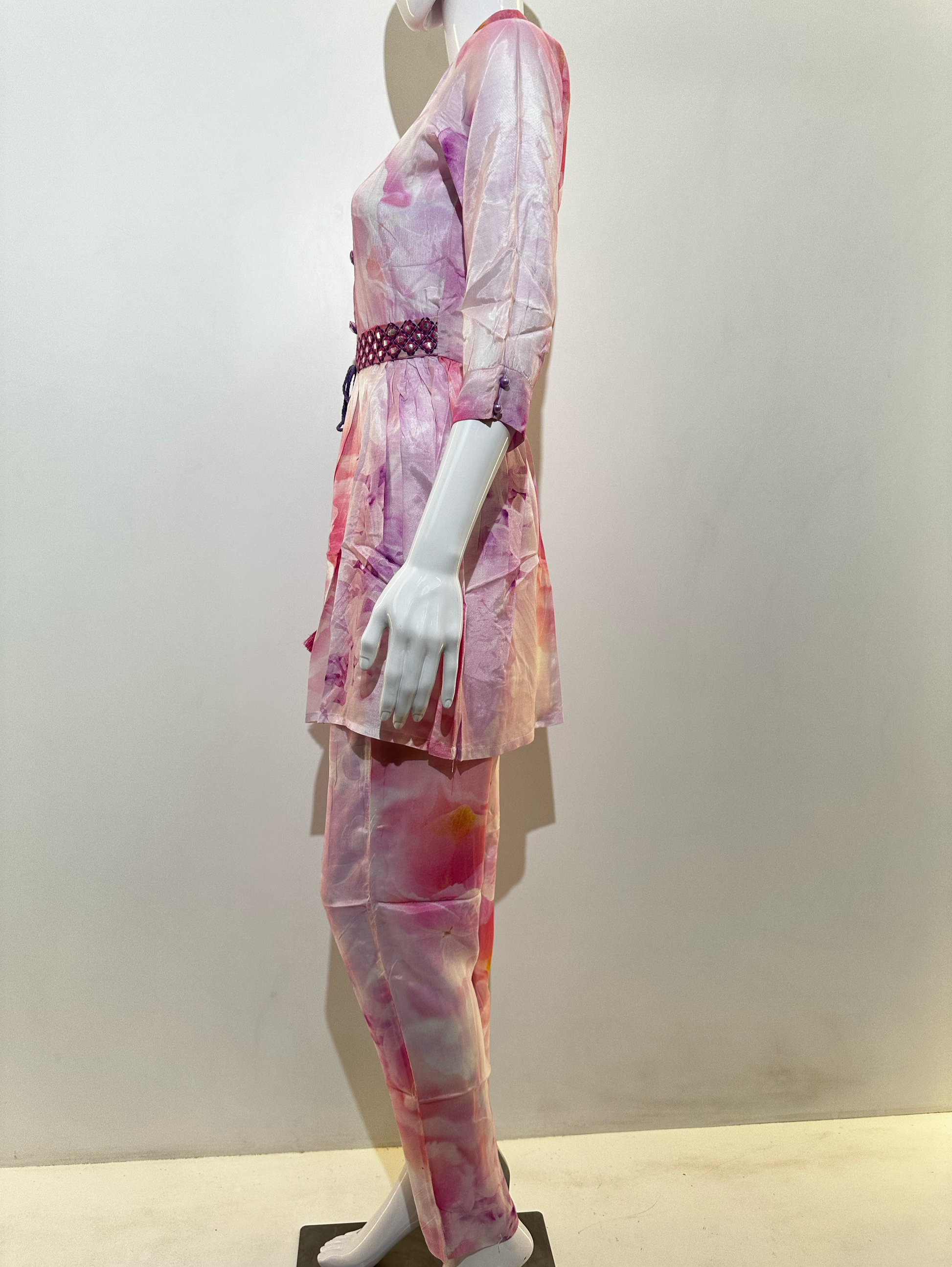 Pink Co-ord Set With Button Embroidery