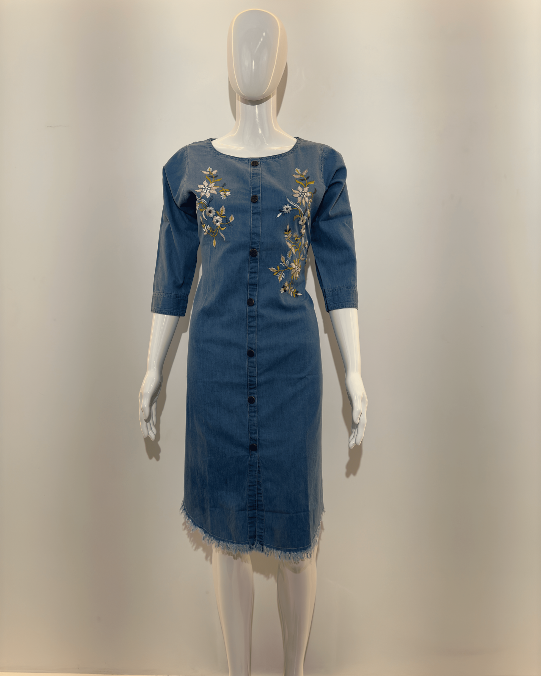 Image of Denim with Embroidery Straight Kurti