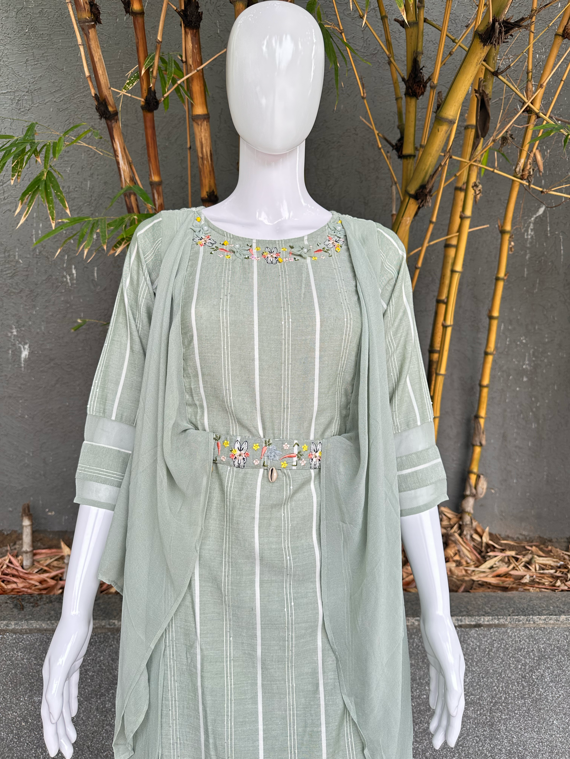 Rayon Different cuts with Embroidery and belt work