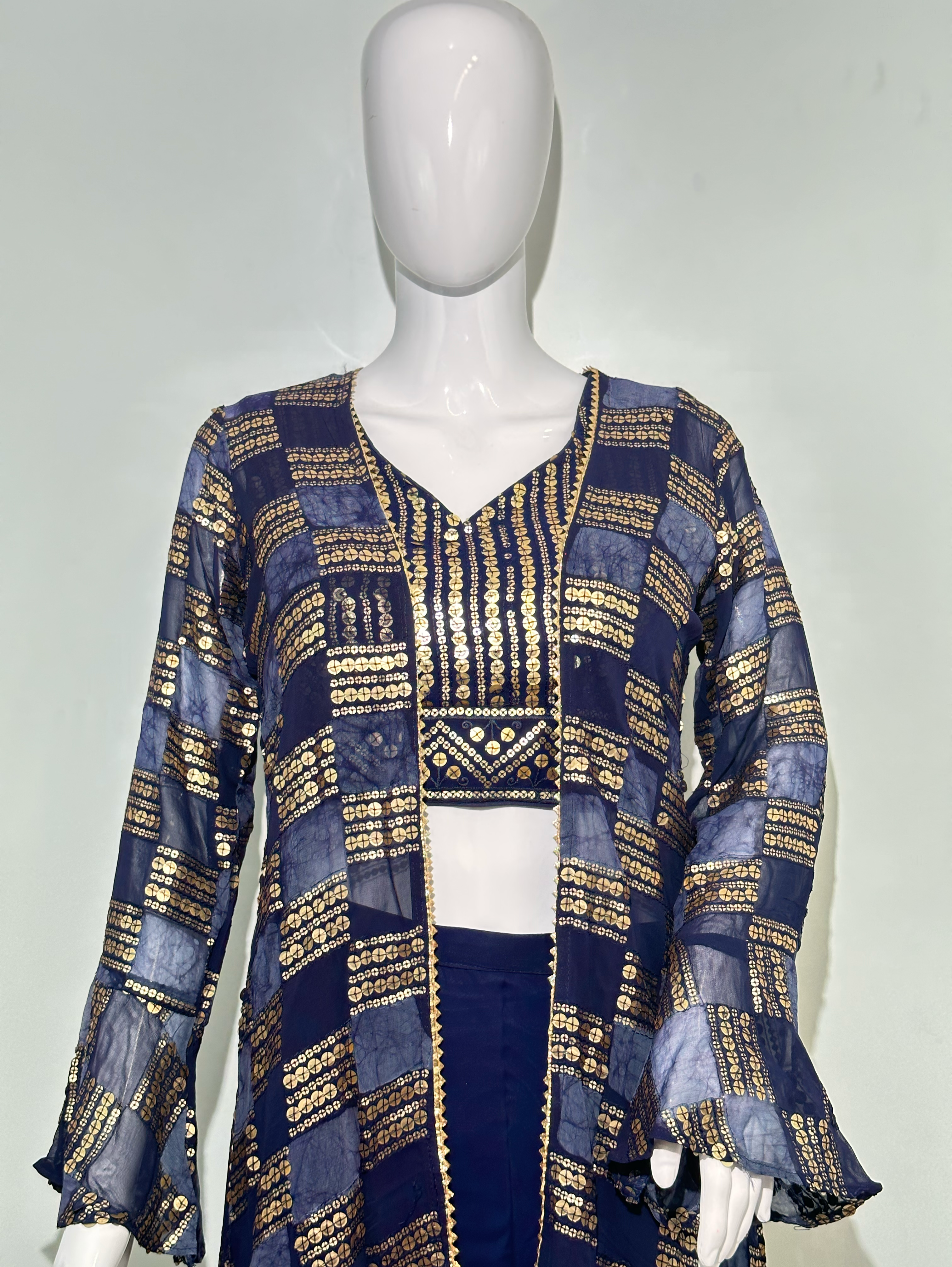 Image of Blue Georgette Three Piece Set
