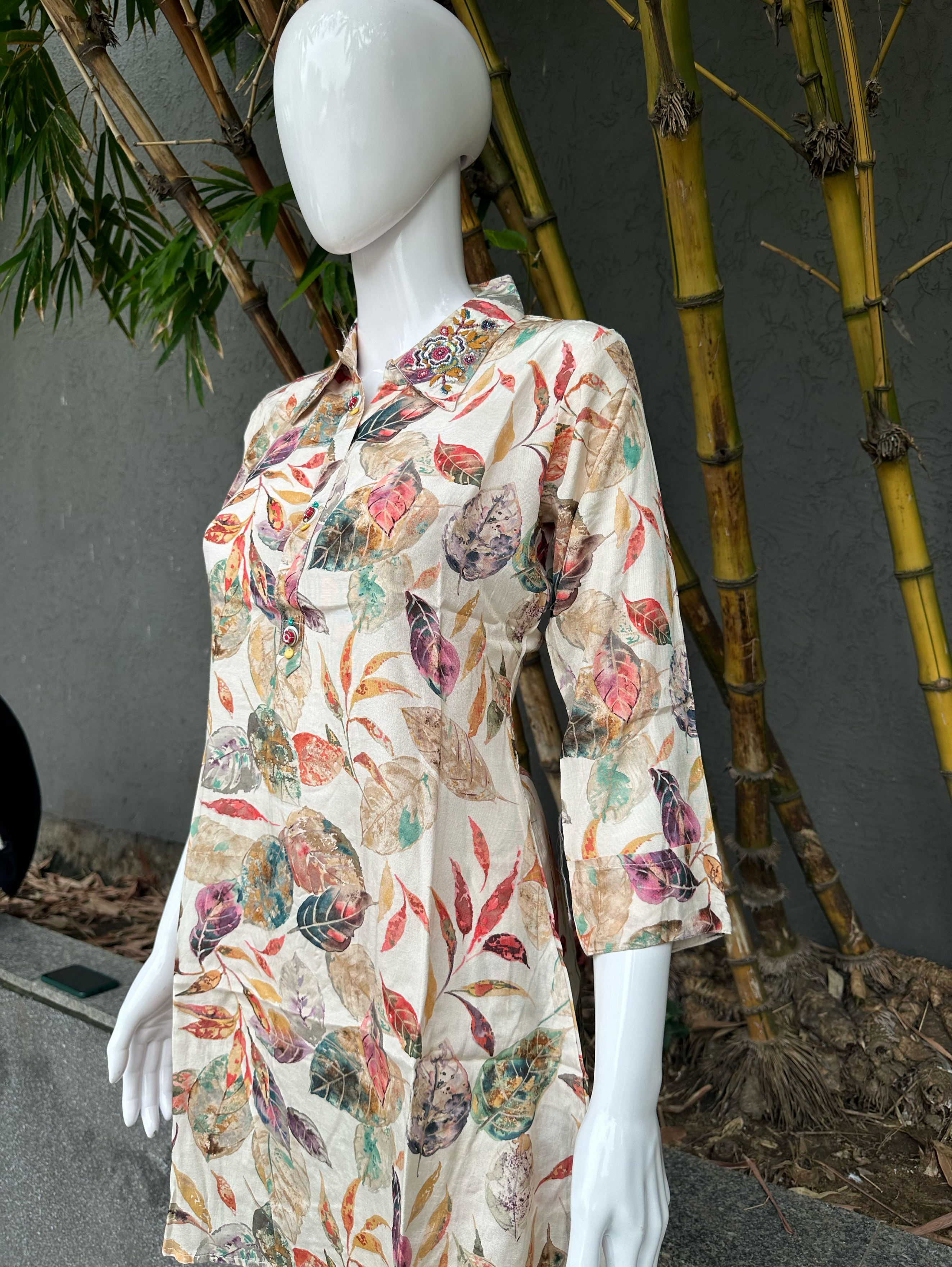 Image of Muslin with Collar Embroidery Coords