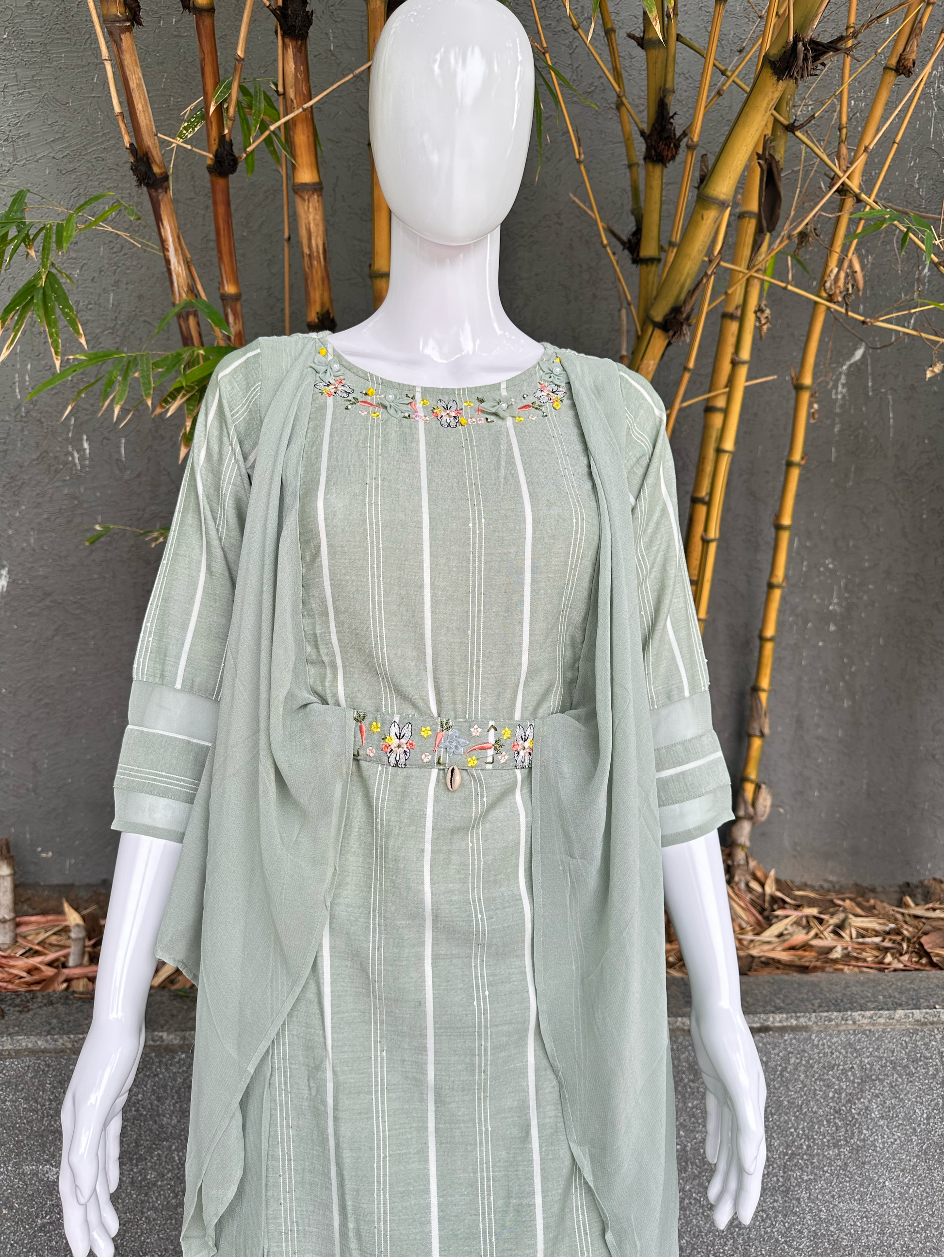 Rayon Different cuts with Embroidery and belt work