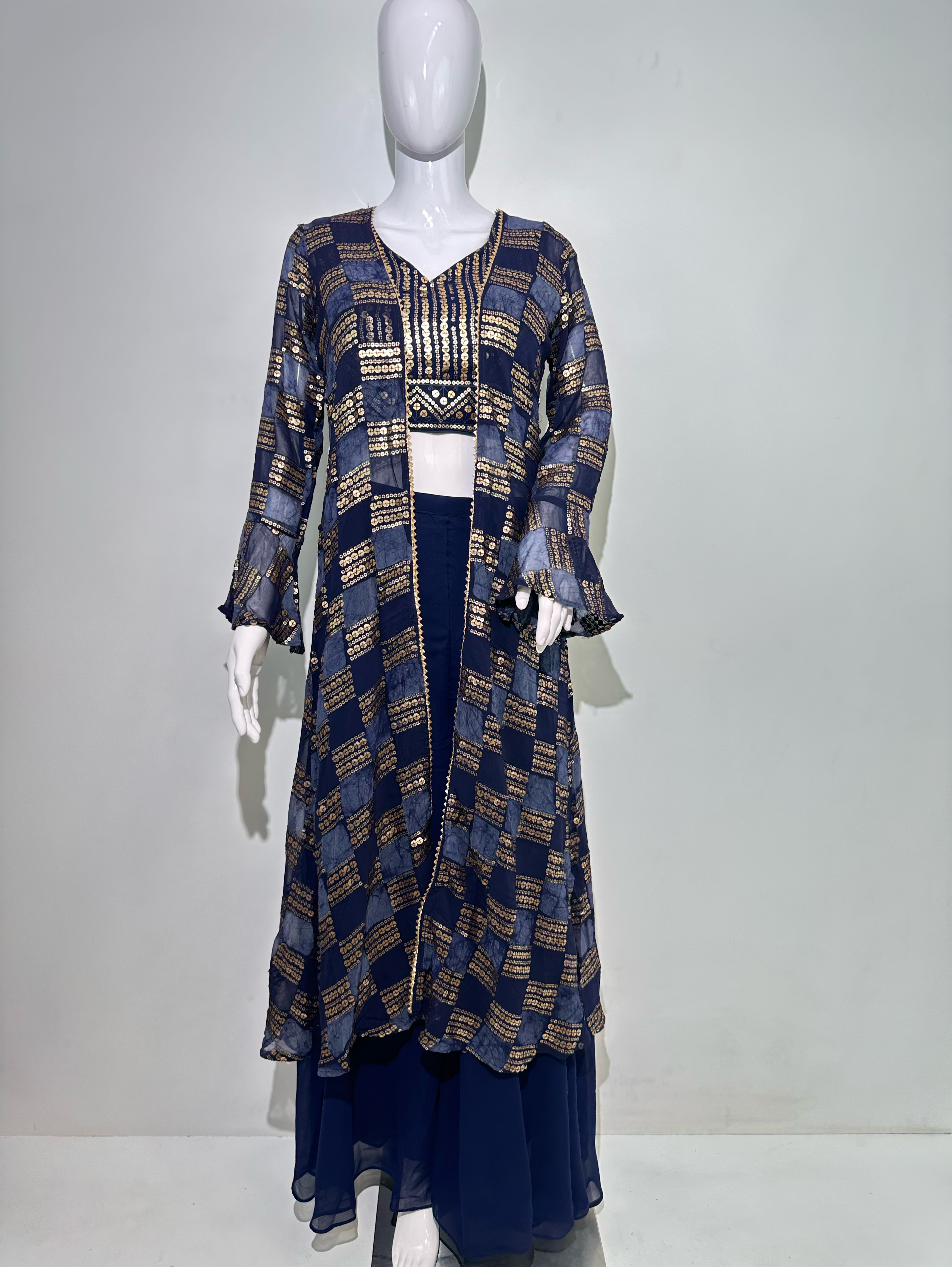 Image of Blue Georgette Three Piece Set