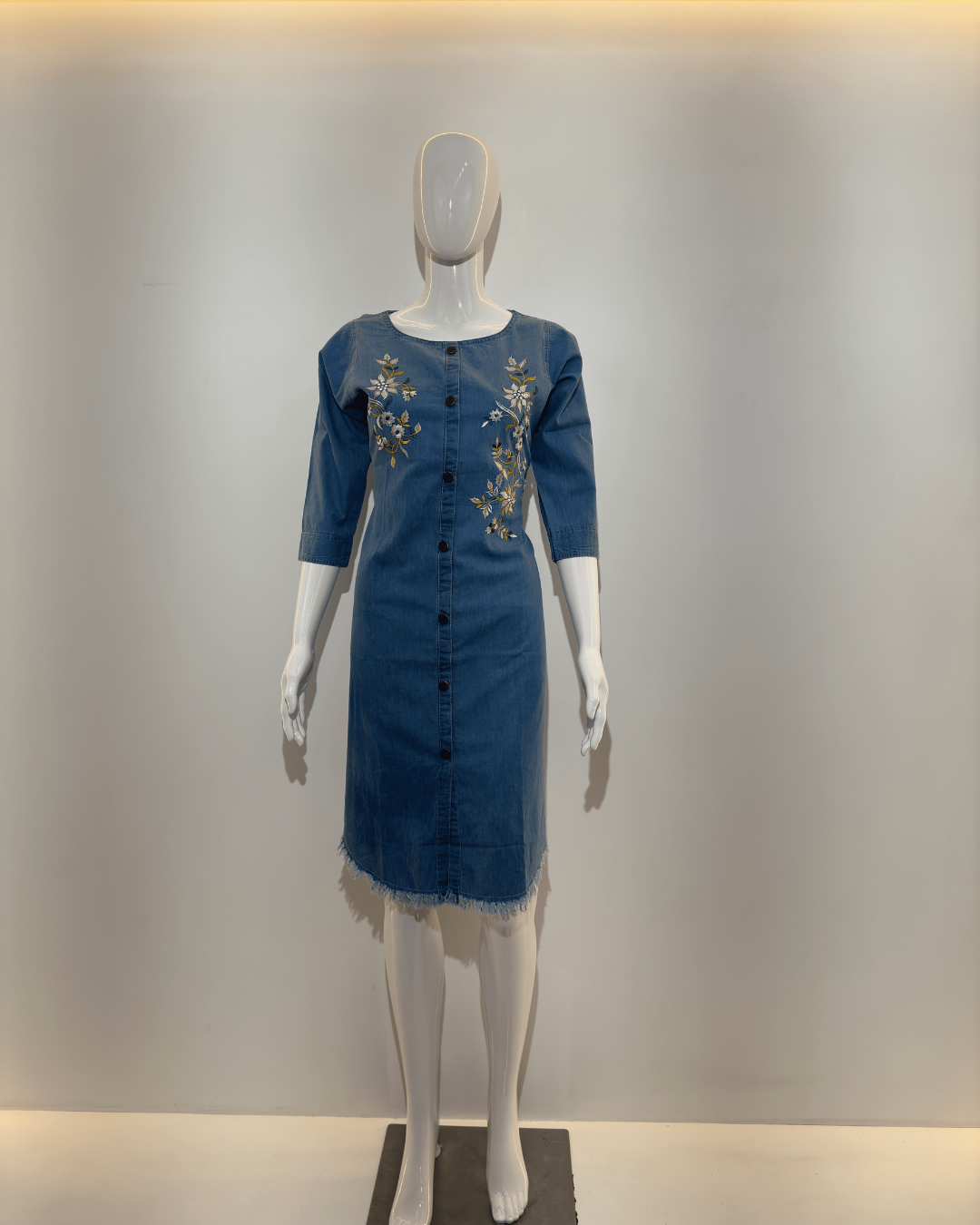 Image of Denim with Embroidery Straight Kurti