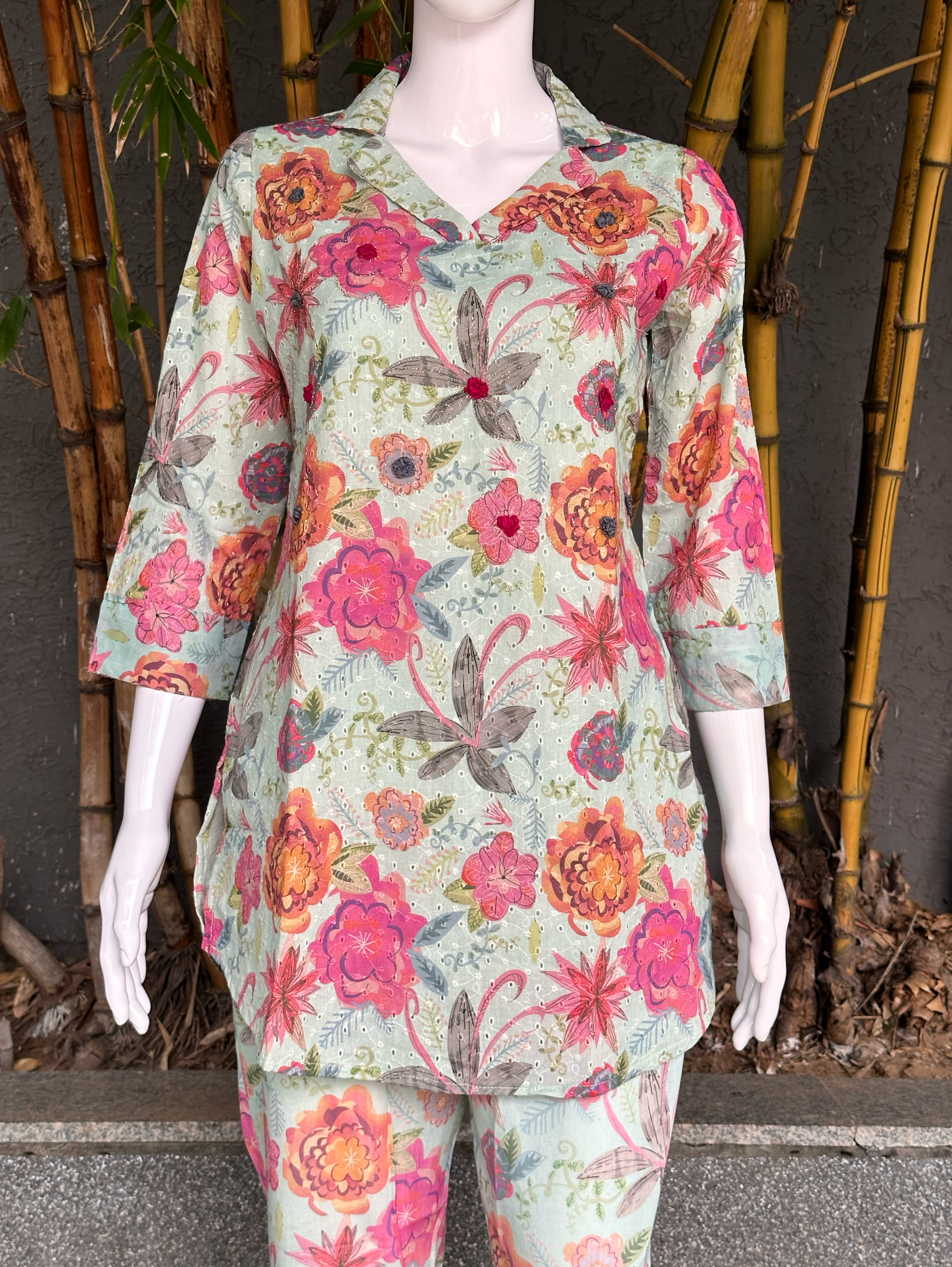 Image of Lucknowi Cotton Embroidery thread work coords