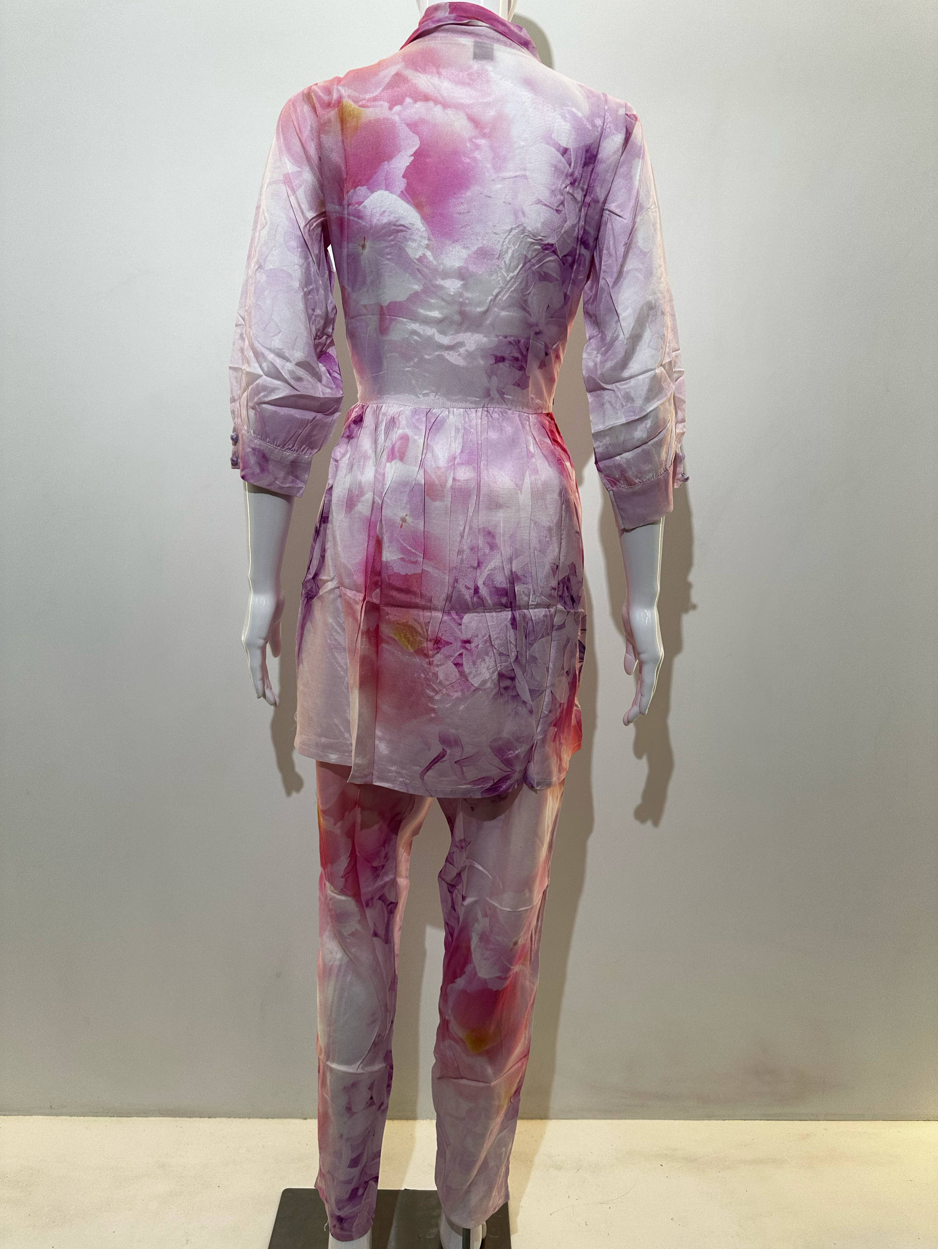 Image of Pink Co-ord Set With Button Embroidery