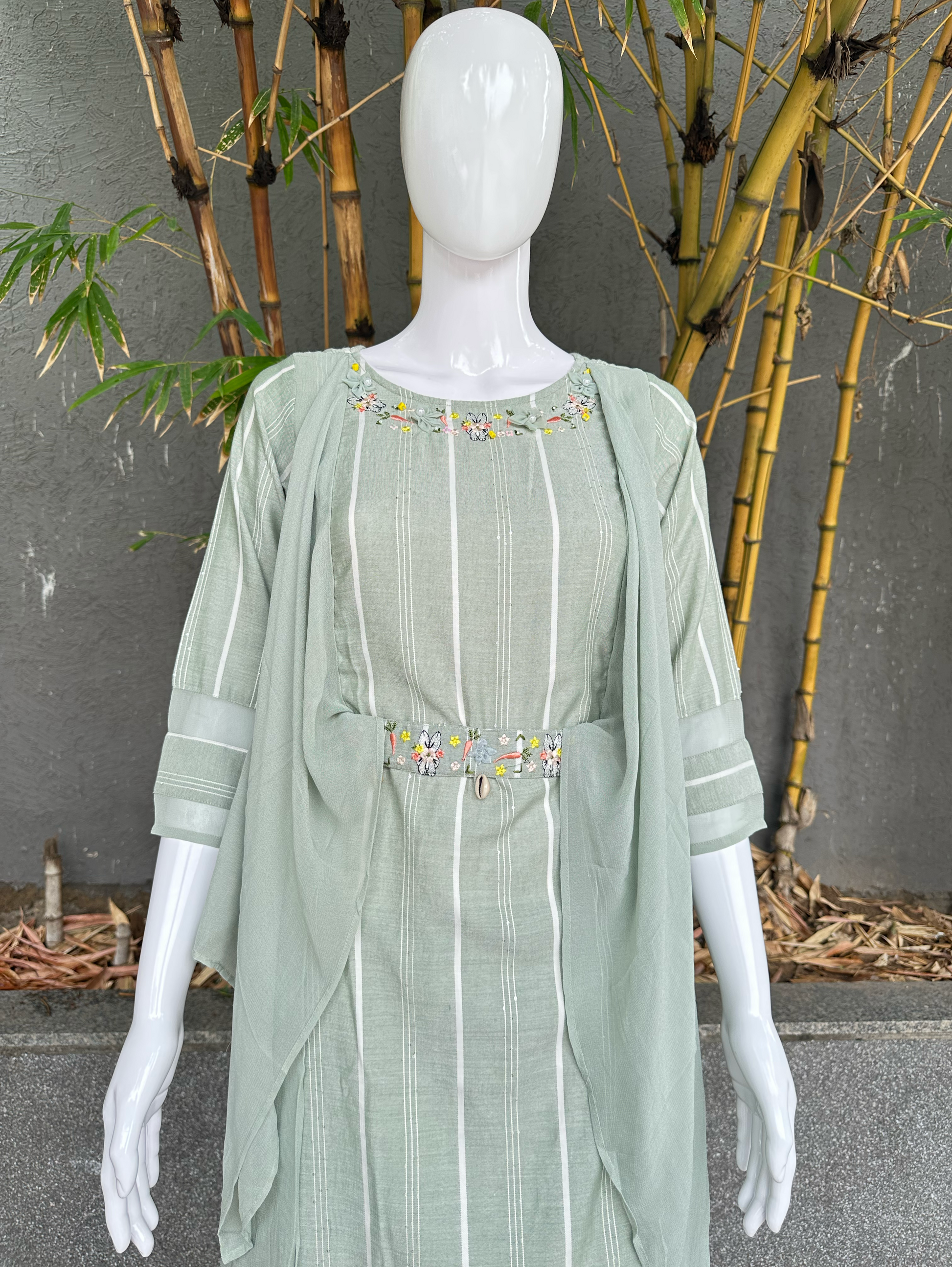 Rayon Different cuts with Embroidery and belt work