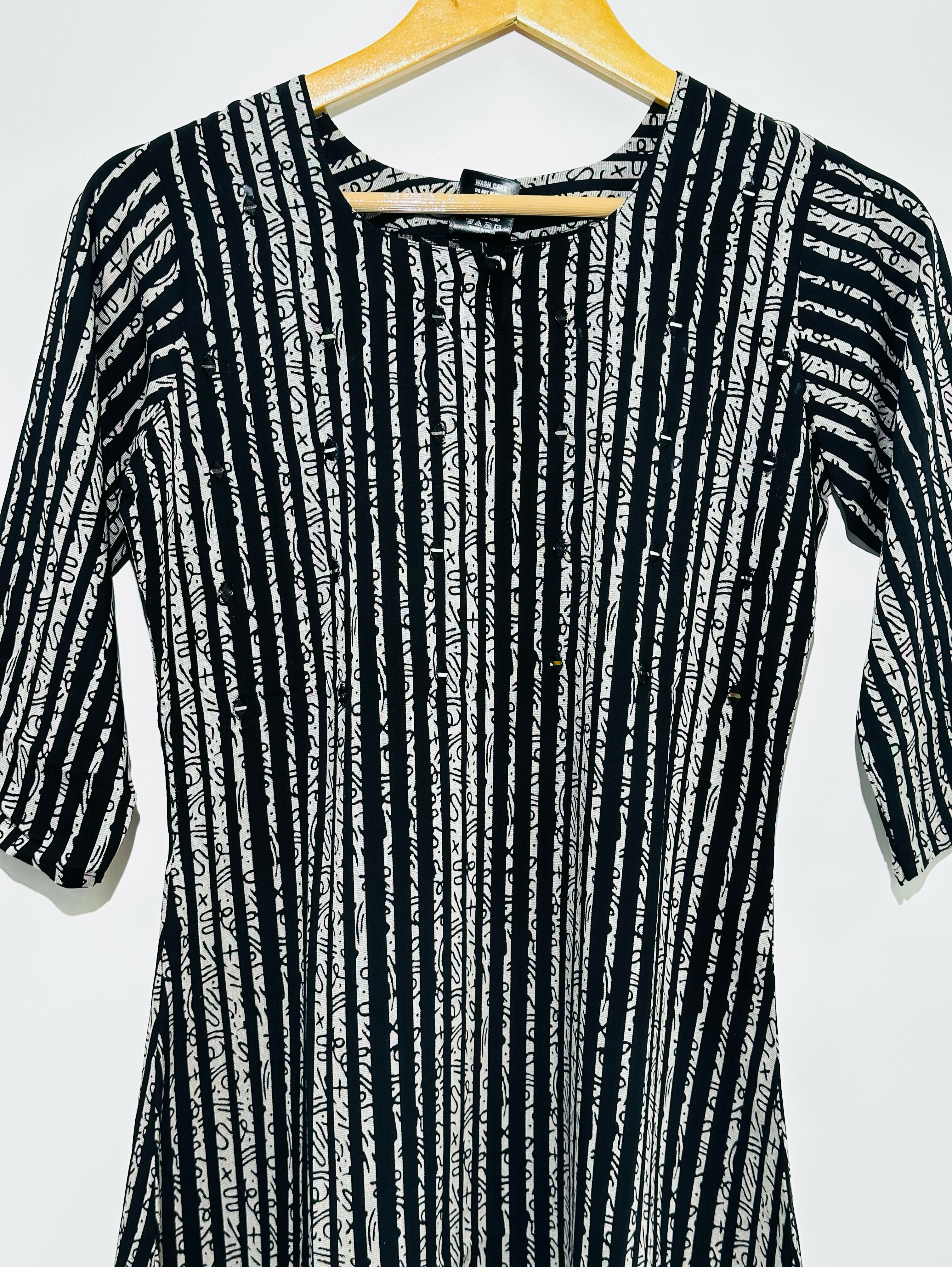 Image of Imported Fabric with Stripe and Embroidery work