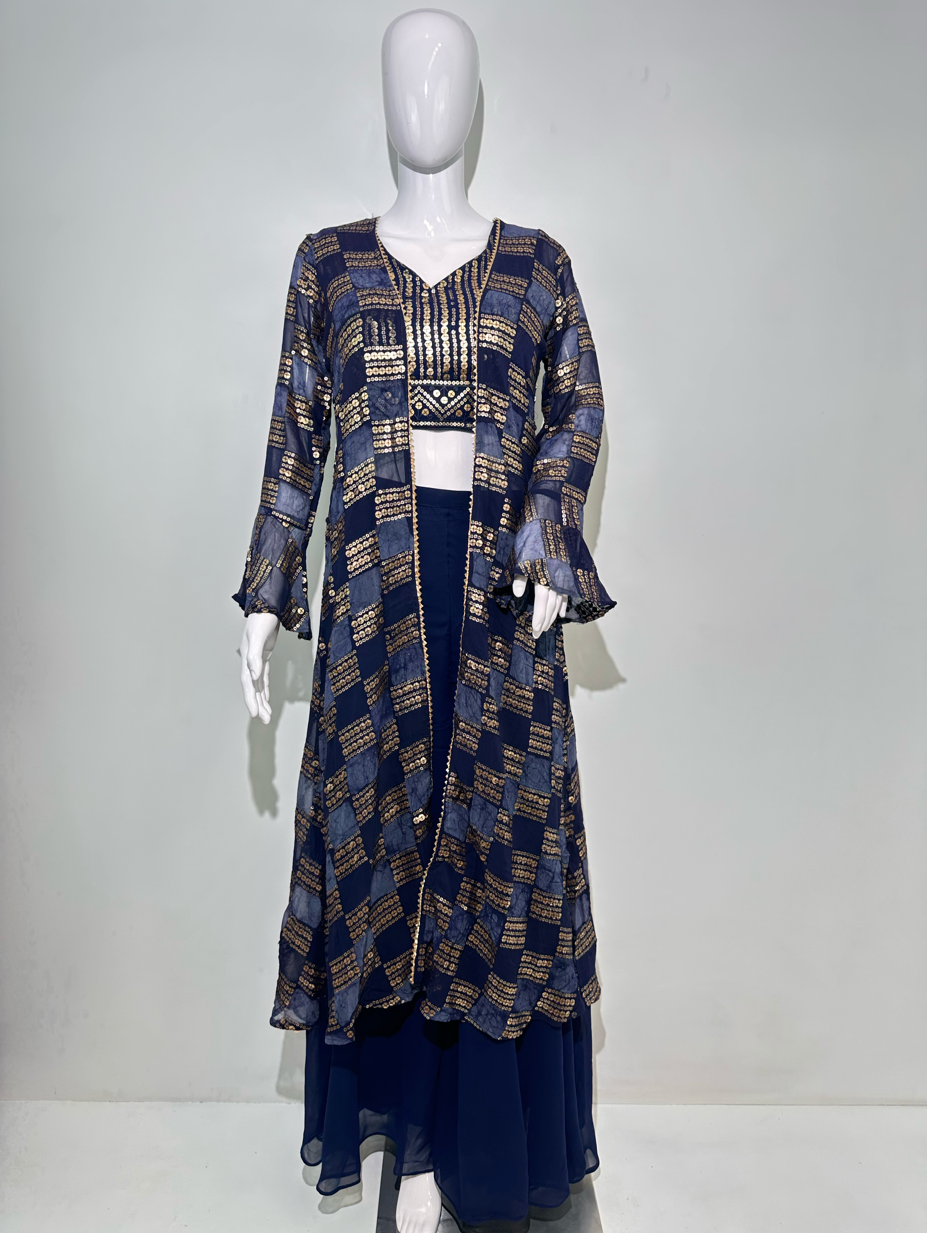 Image of Blue Georgette Three Piece Set