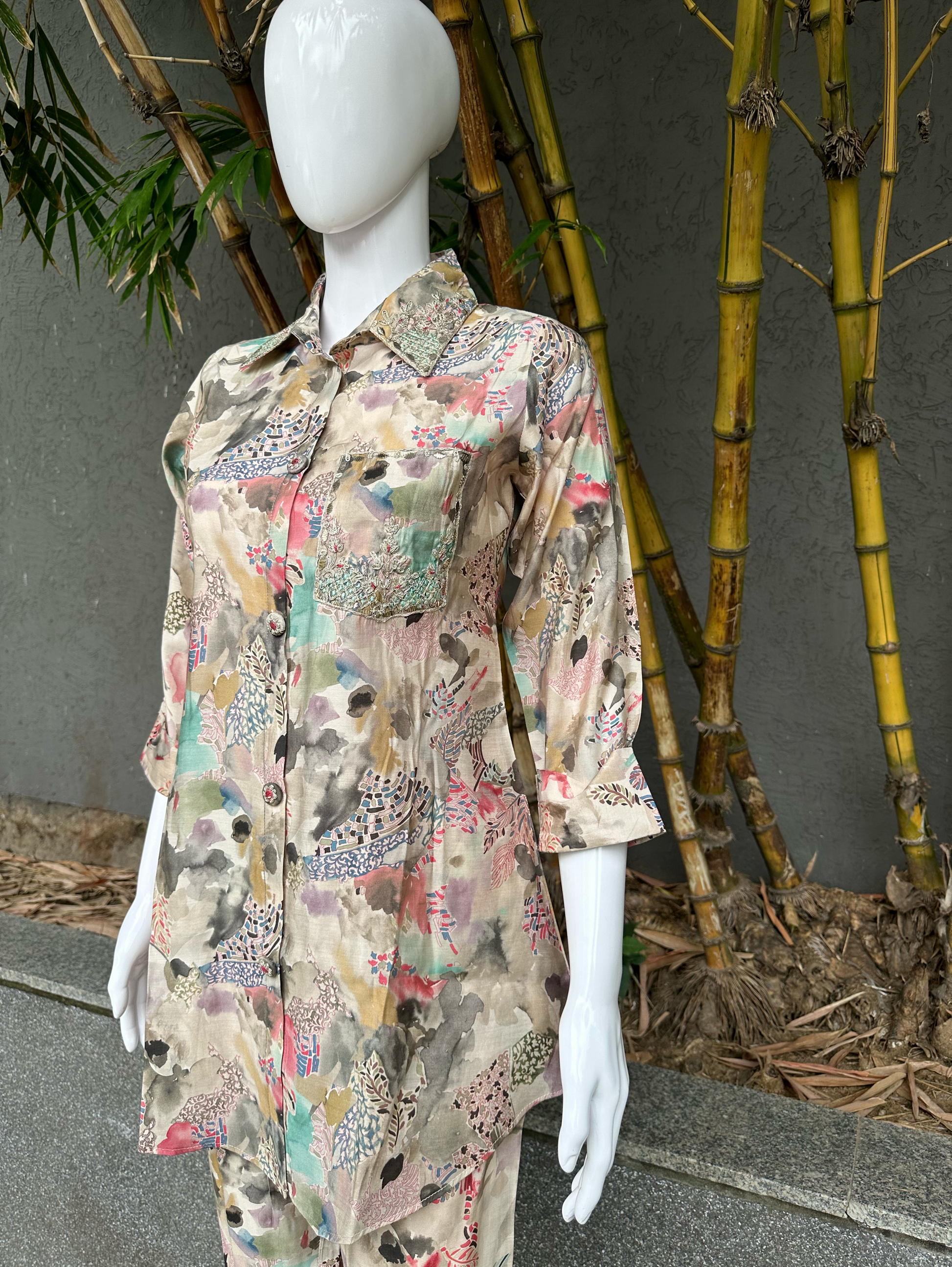 Muslin Collar & Pocket Embroidery Coords