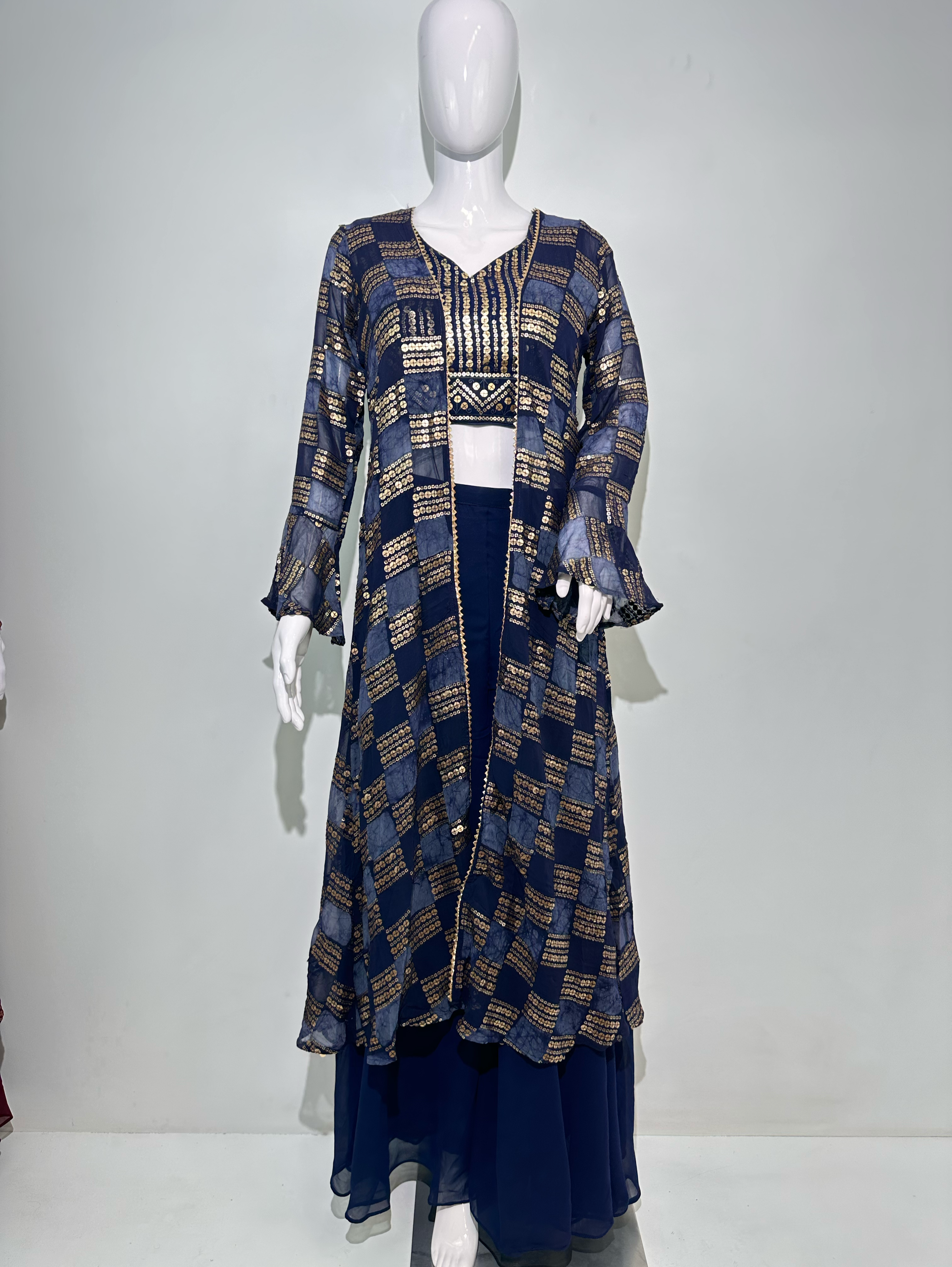 Image of Blue Georgette Three Piece Set